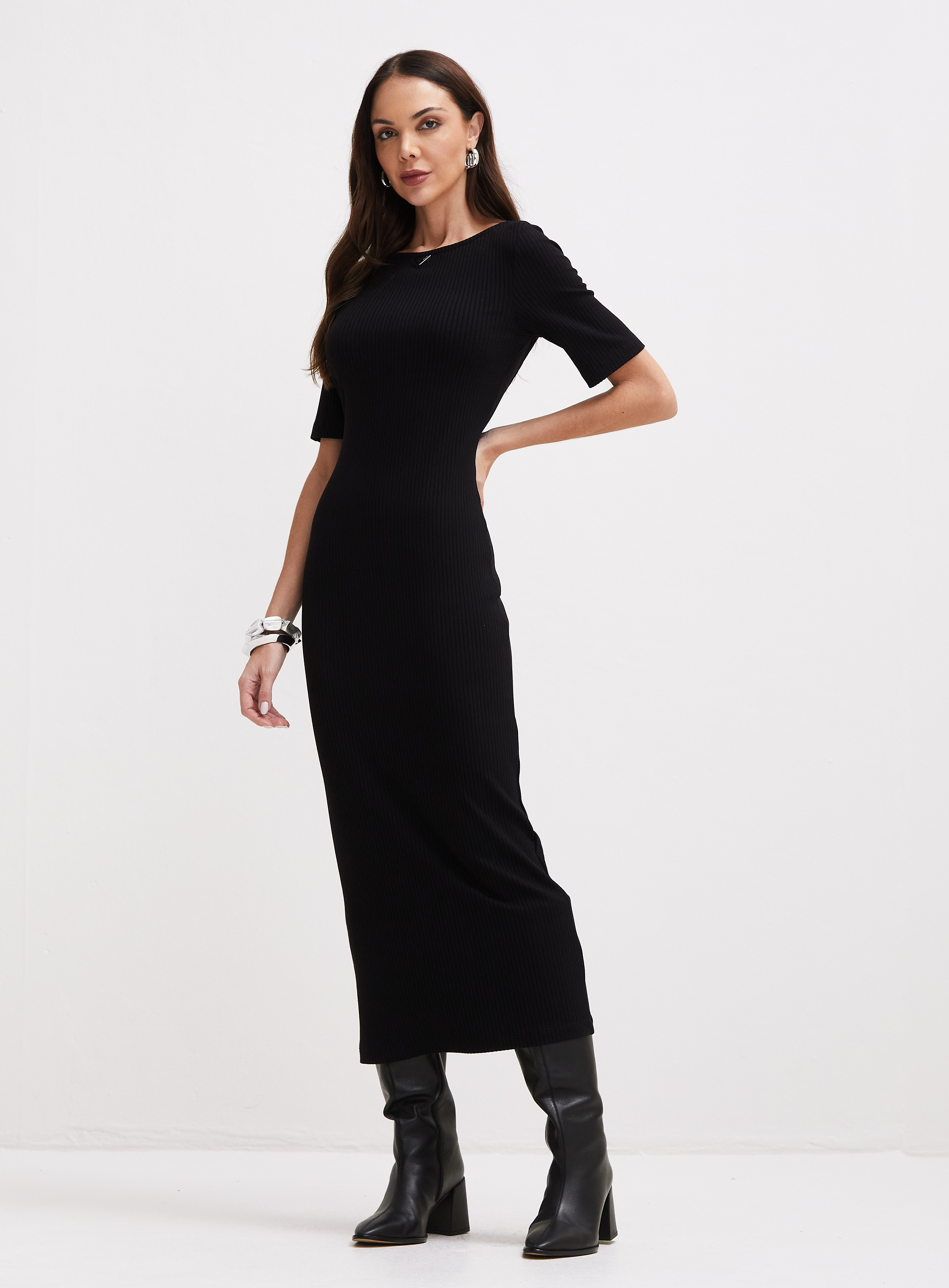 VESTIDO CANELADO G PRETO