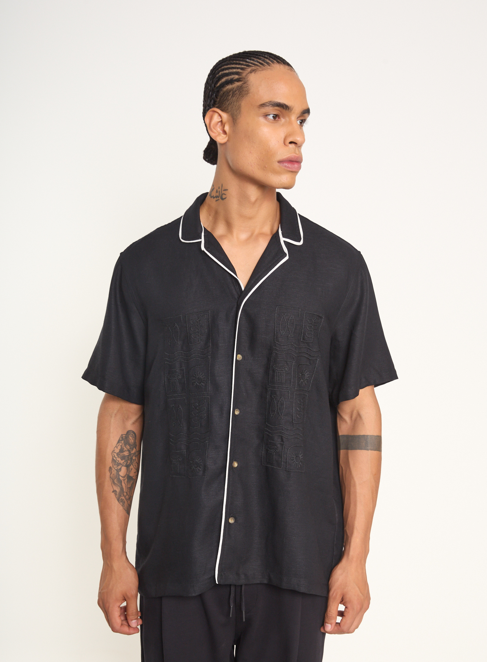 CAMISA LINHO BOX BORDADA GG PRETO