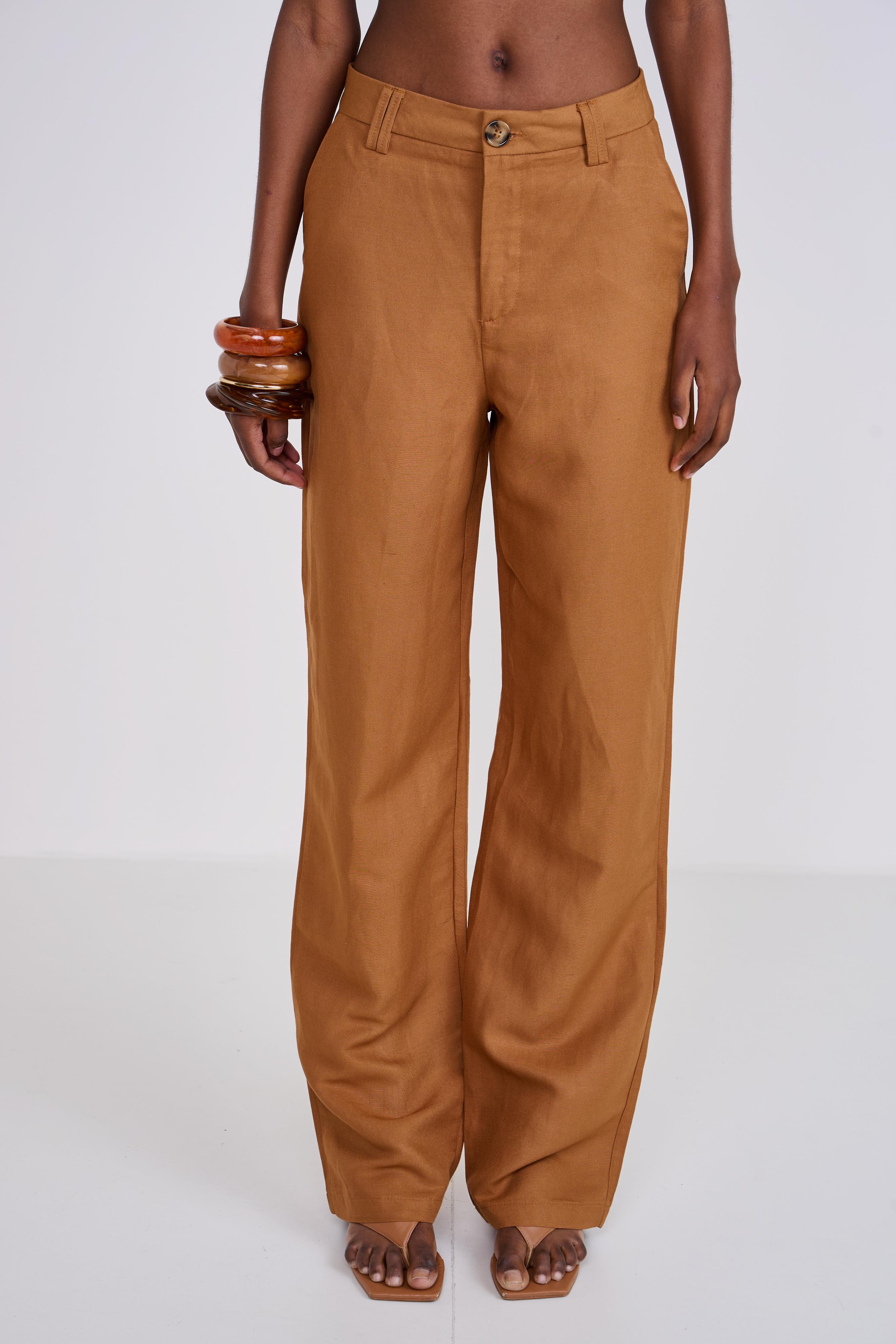 CALÇA LINHO 42 MARROM EVERMORE