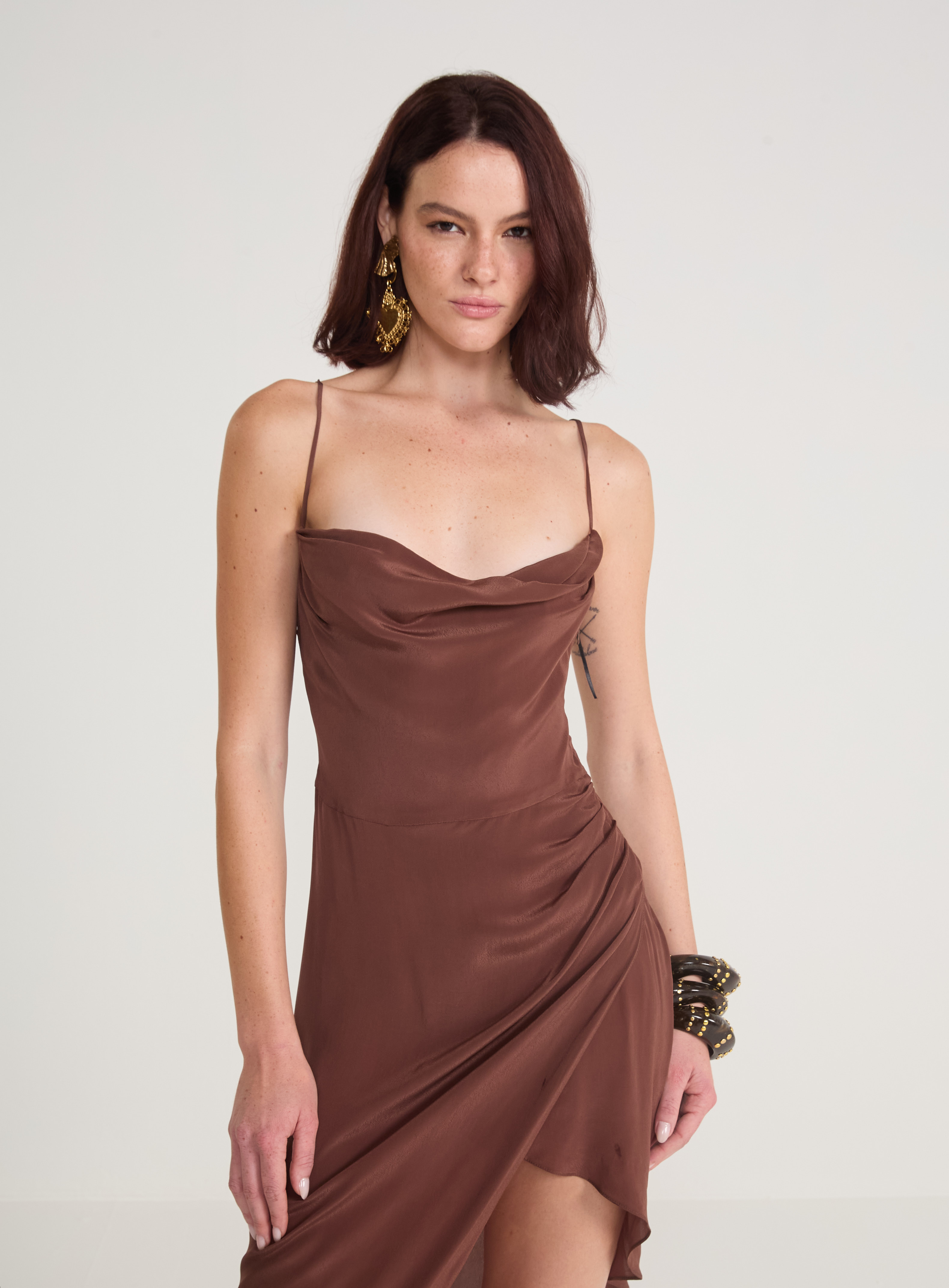 VESTIDO COLCCI G MARROM BEATEN BROWN