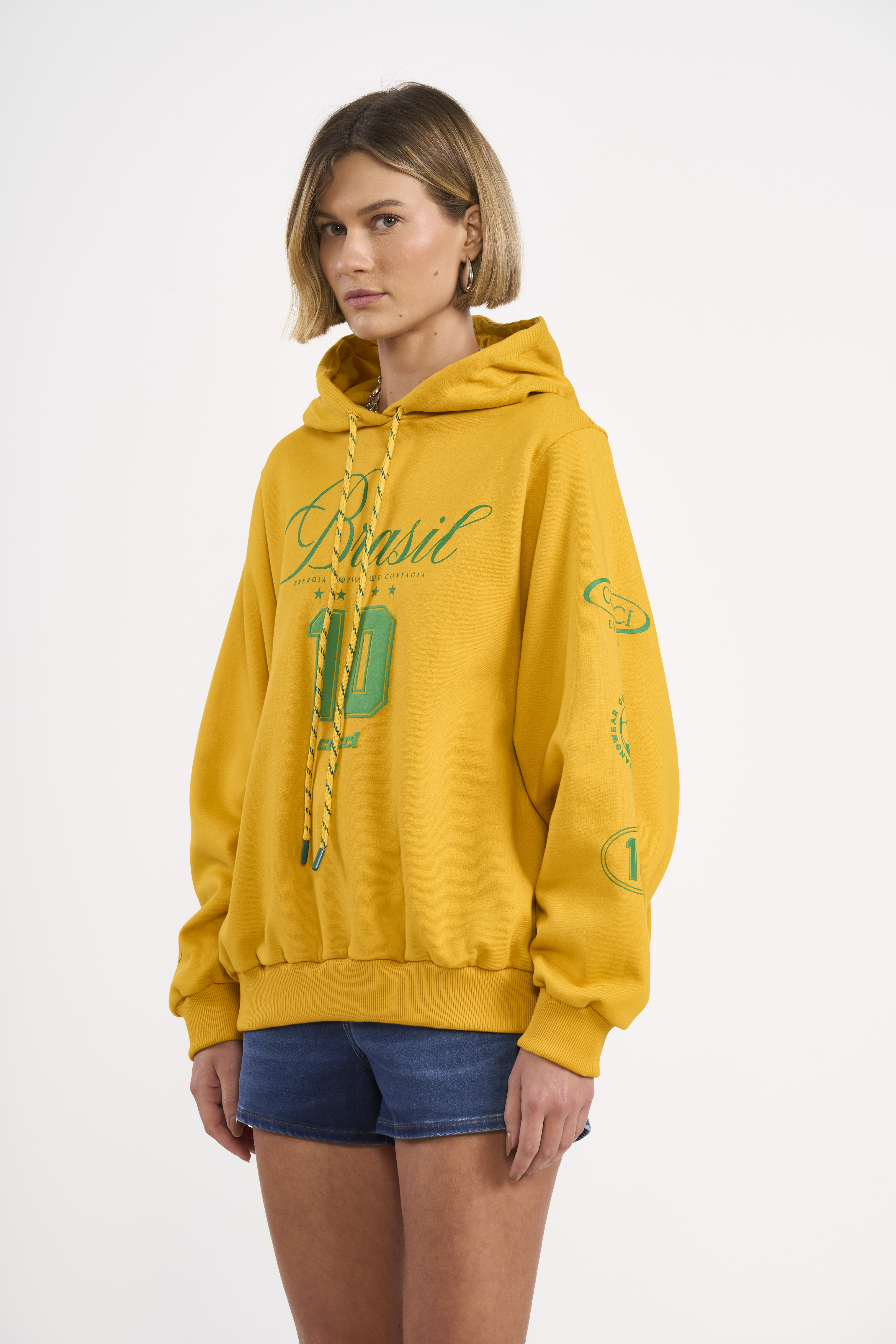 BLUSÃO MOLETOM COM CAPUZ M AMARELO POLEN