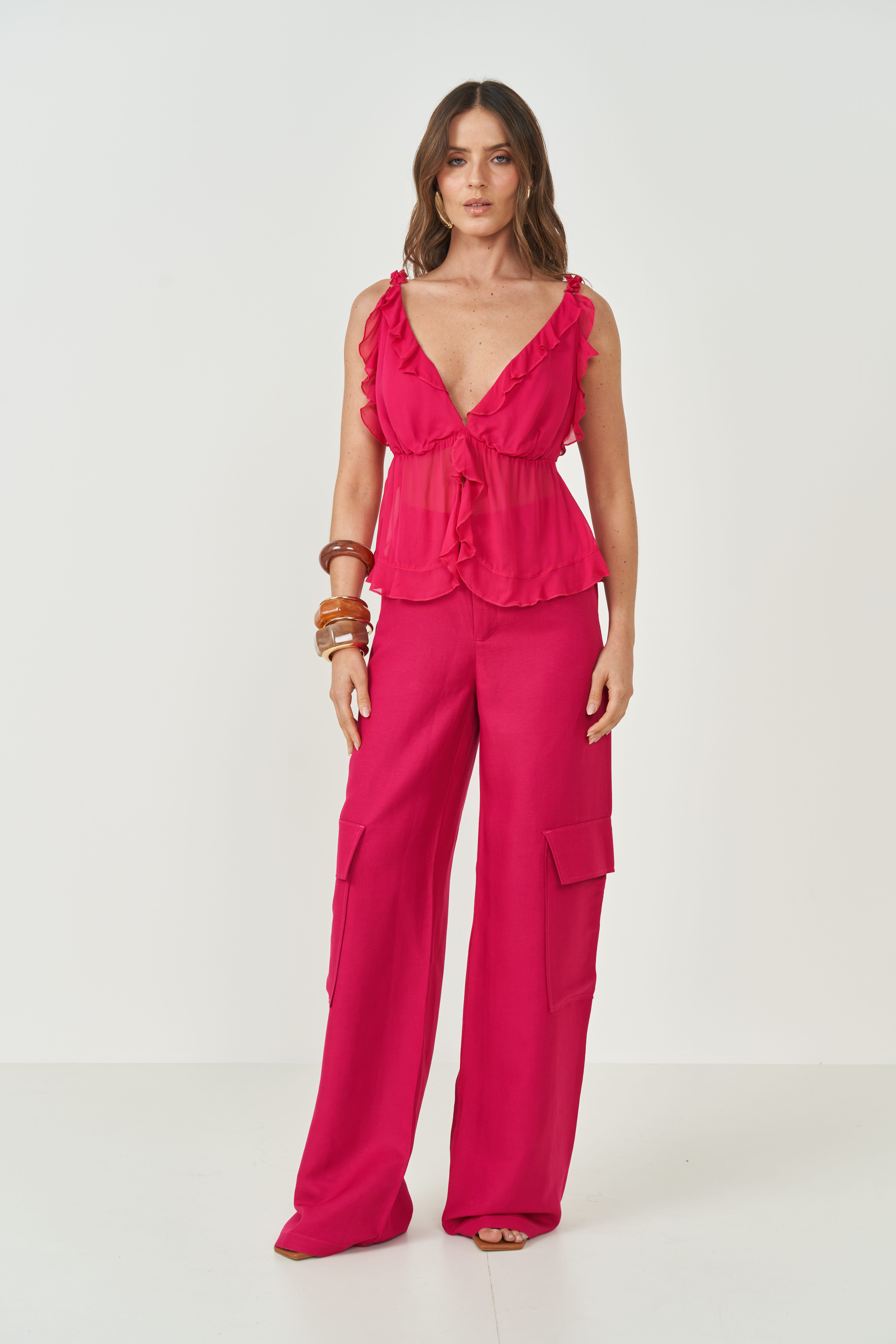 CALÇA LINHO 38 ROSA PINK SOUQ