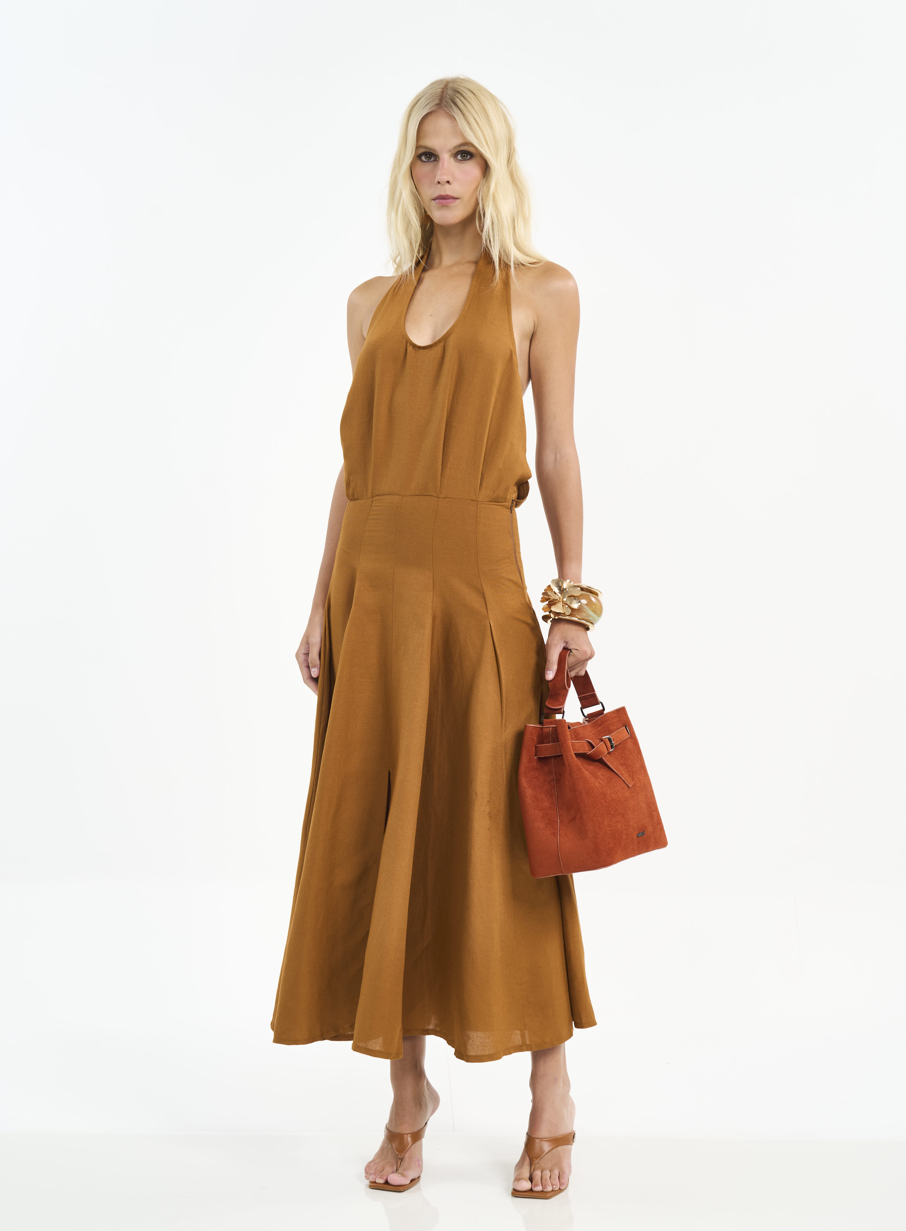 VESTIDO LINHO G MARROM DROME