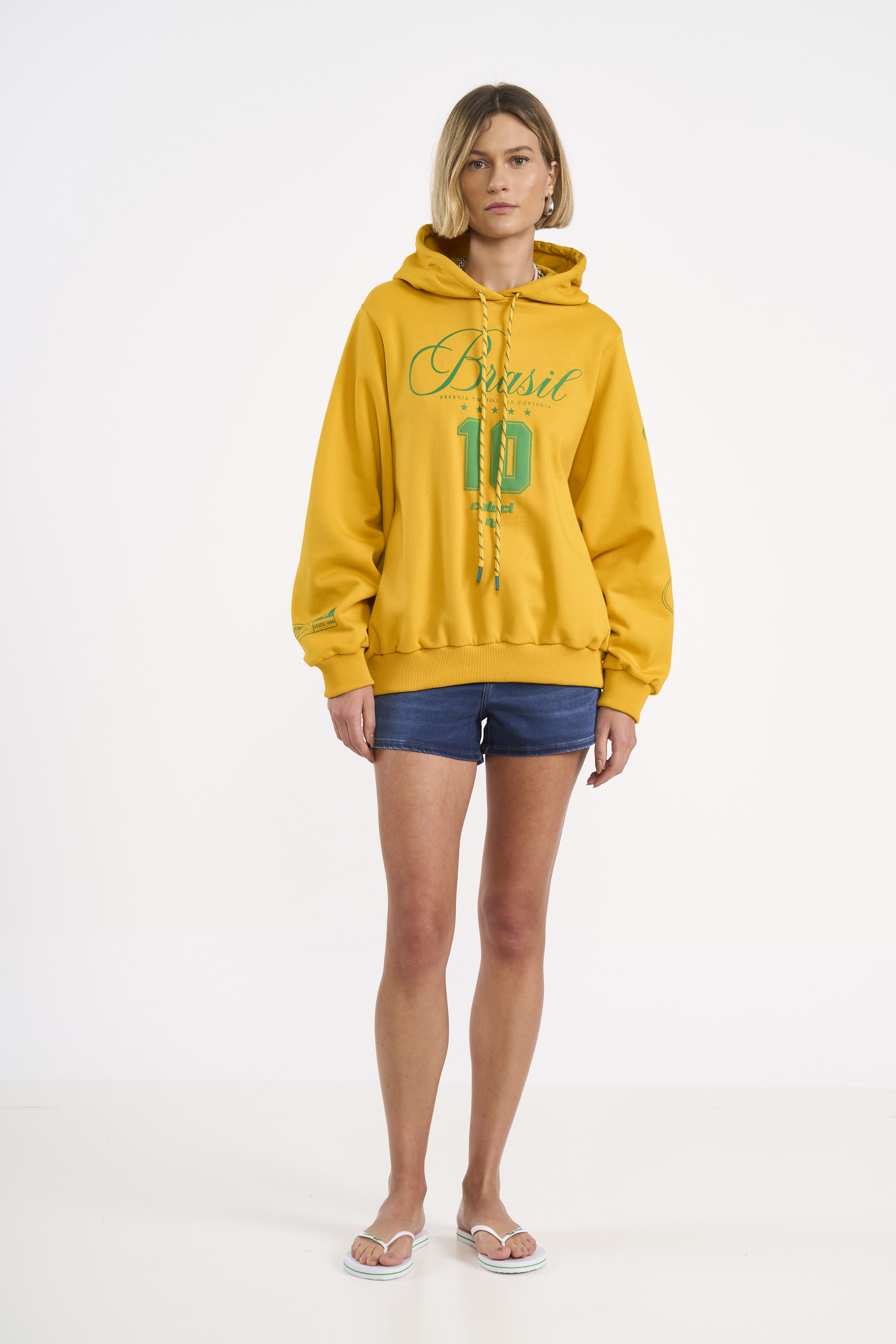 BLUSÃO MOLETOM COM CAPUZ M AMARELO POLEN