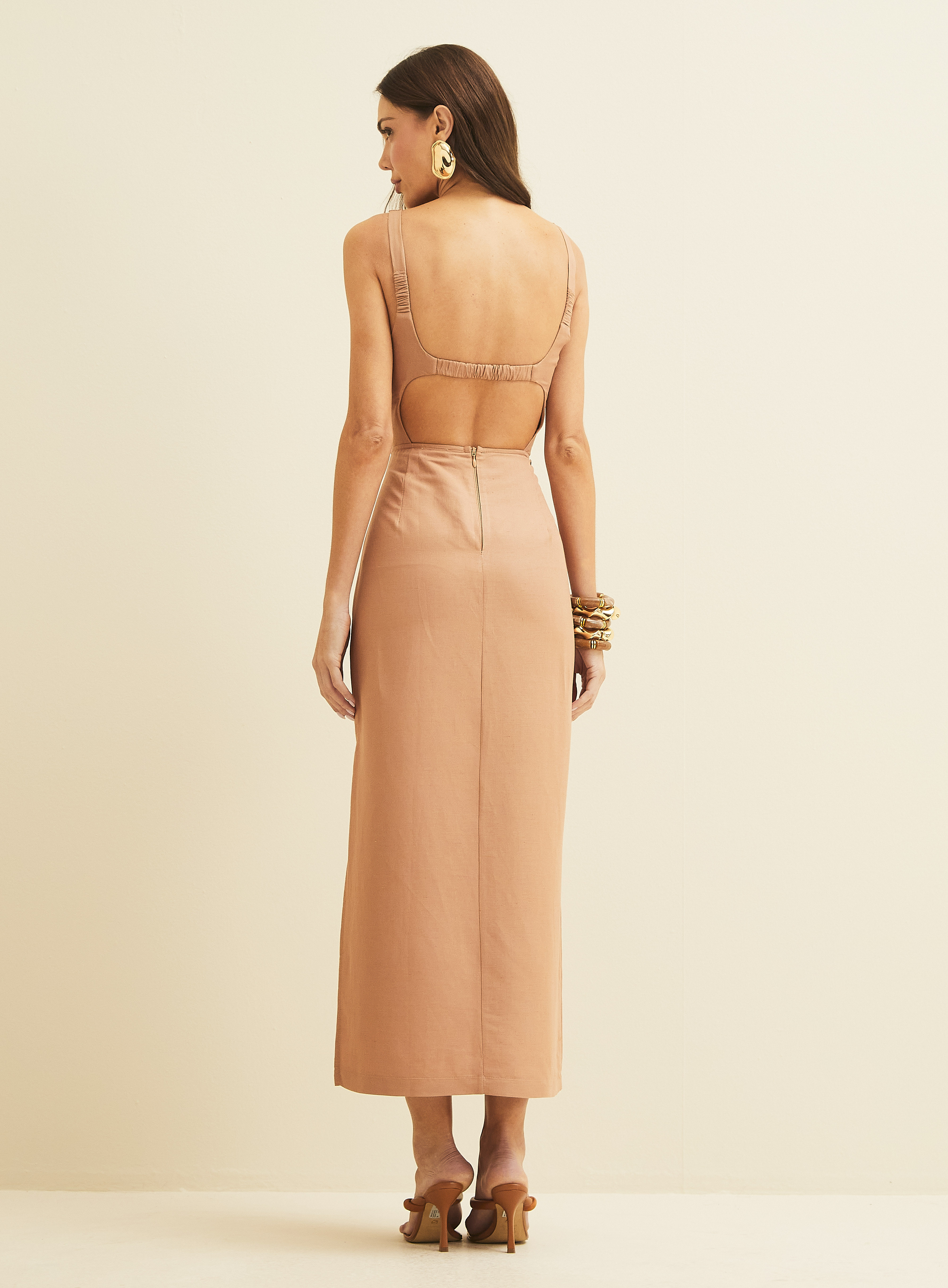 VESTIDO LINHO P MARROM MOCASSIM