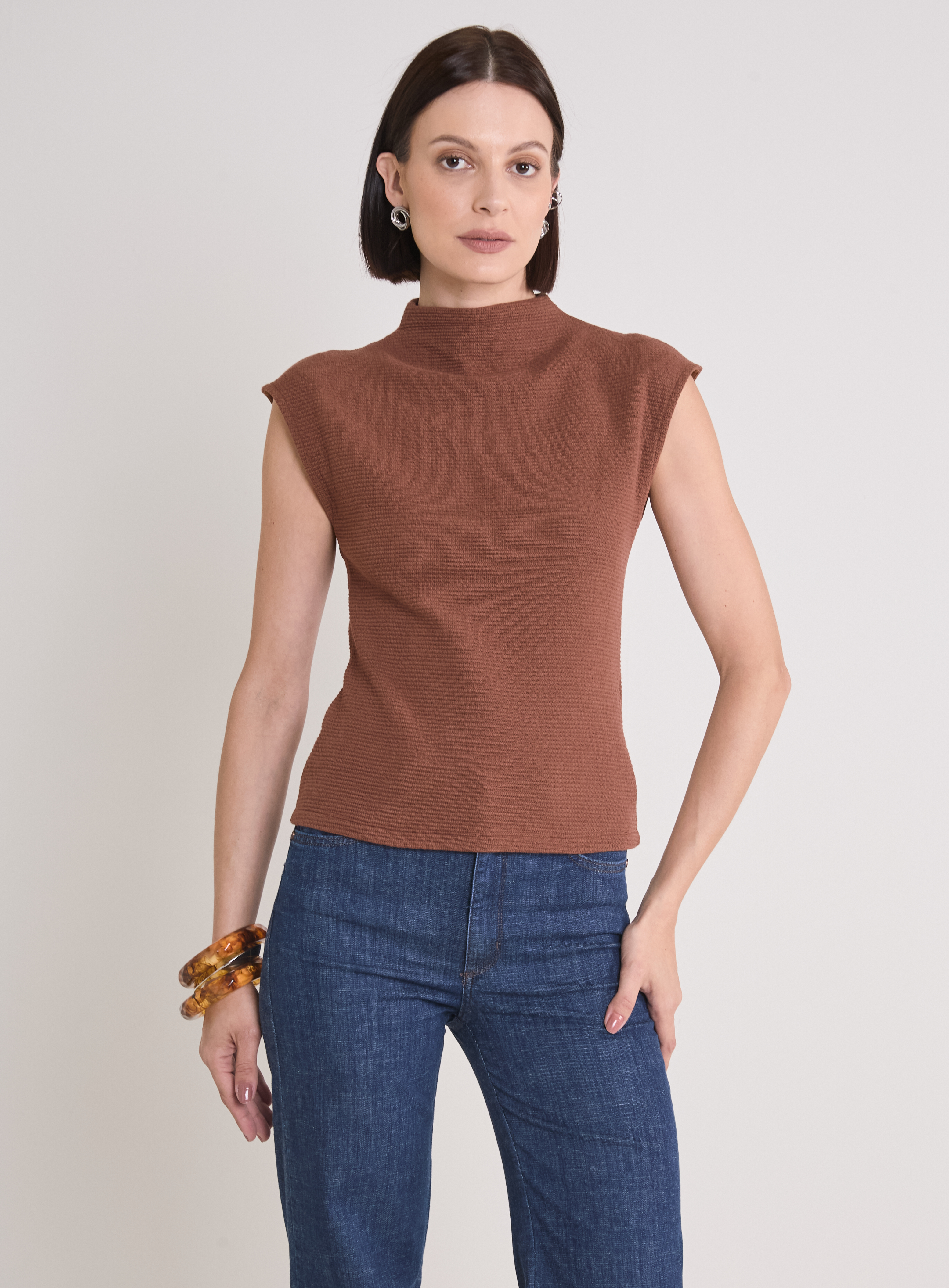 BLUSA CANELADA G MARROM IMBUIA