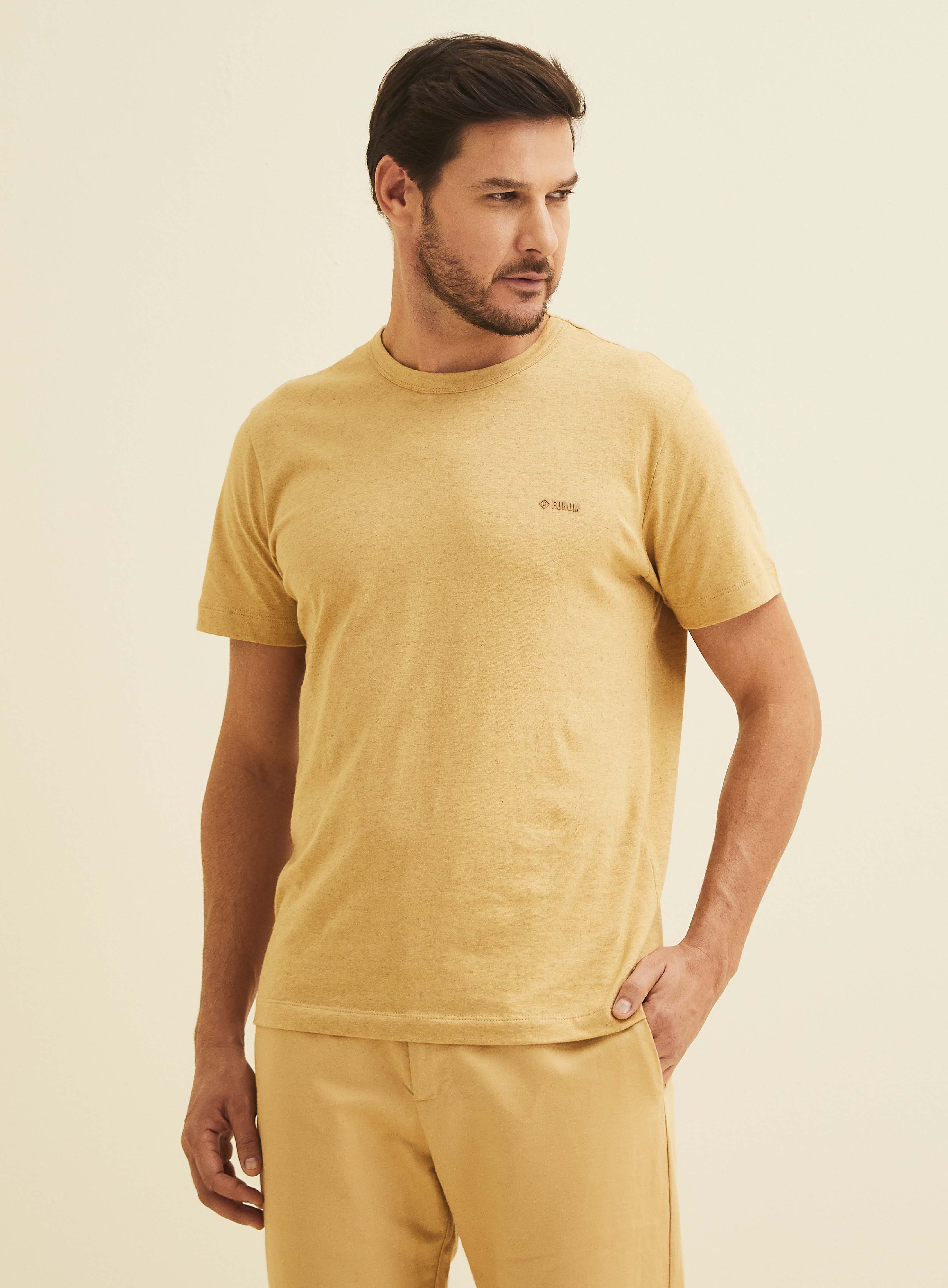 CAMISETA LINHO M BEGE/MARROM