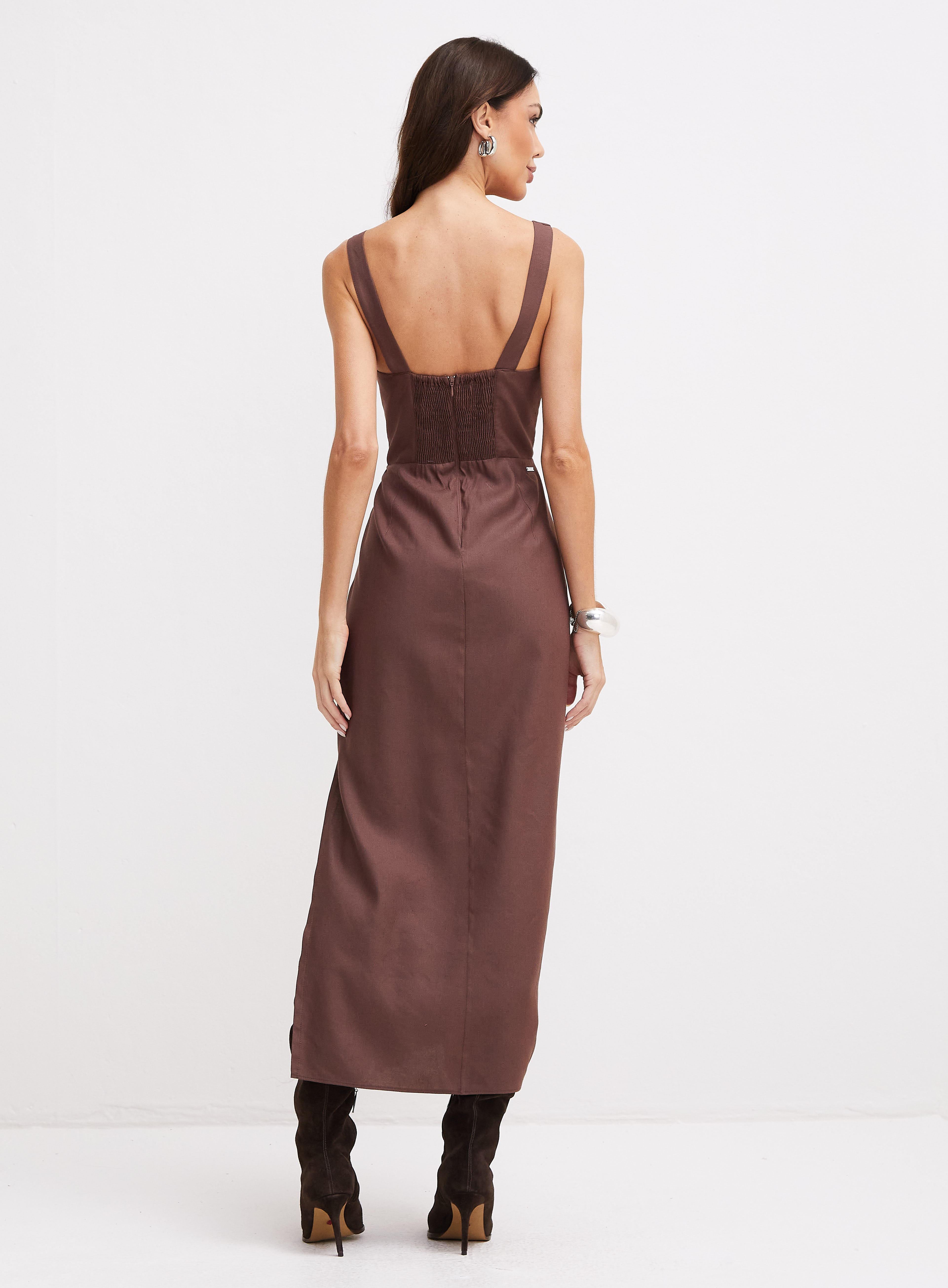 VESTIDO LINHO G MARROM BROWN SO