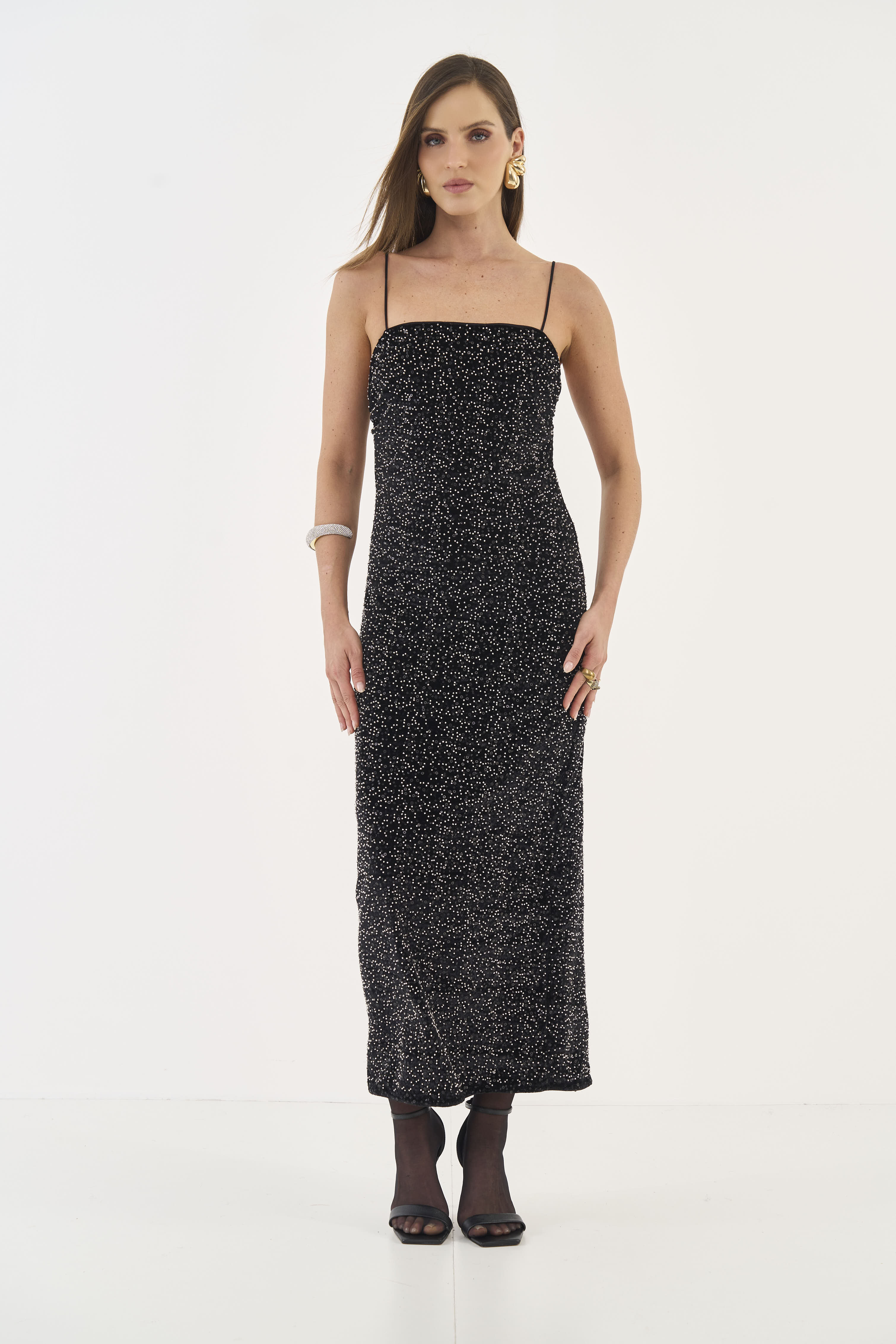 VESTIDO PAETÊ M PRETO/PRATA