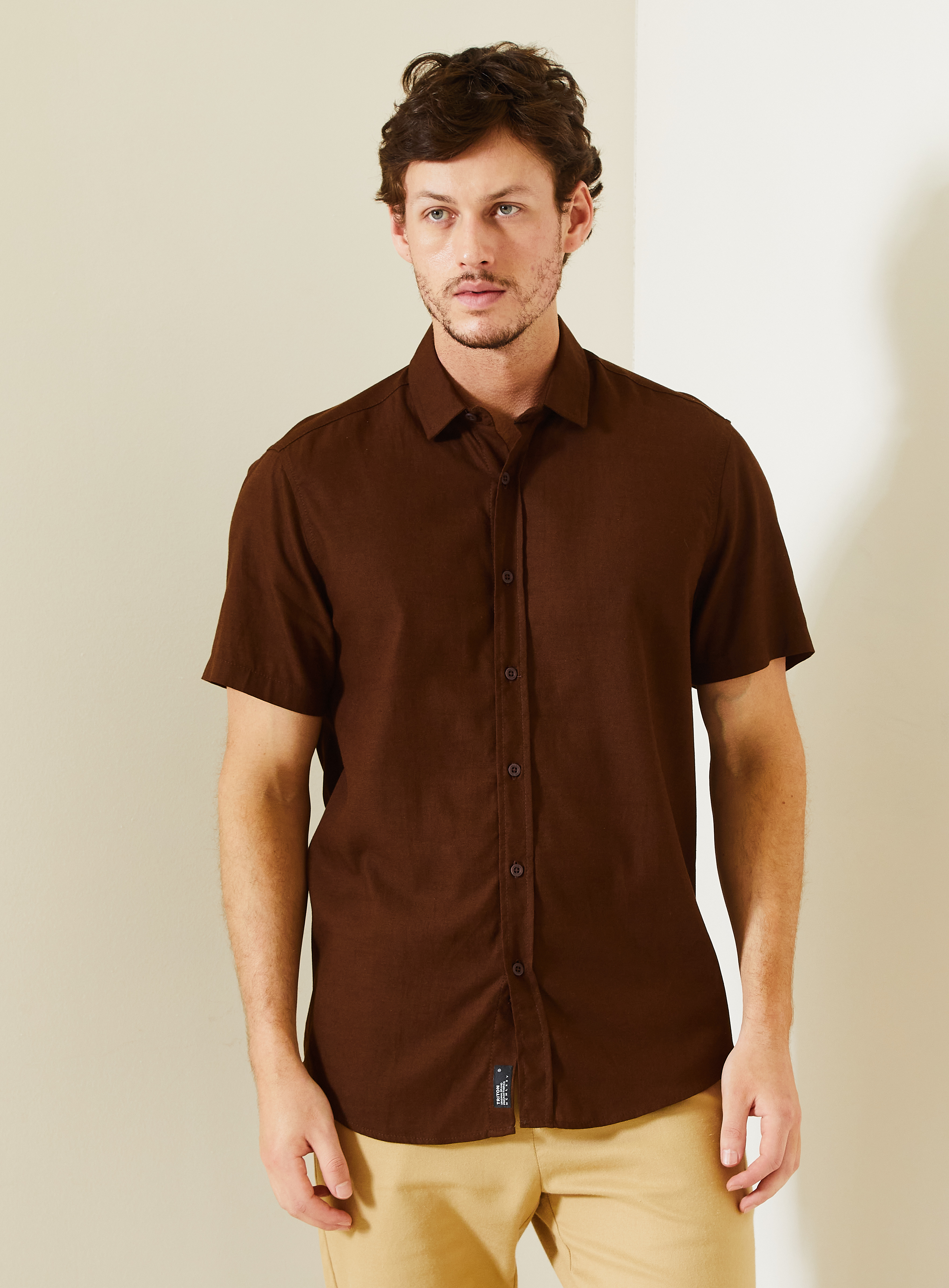 CAMISA LINHO RESORT M MARROM NOBUCK