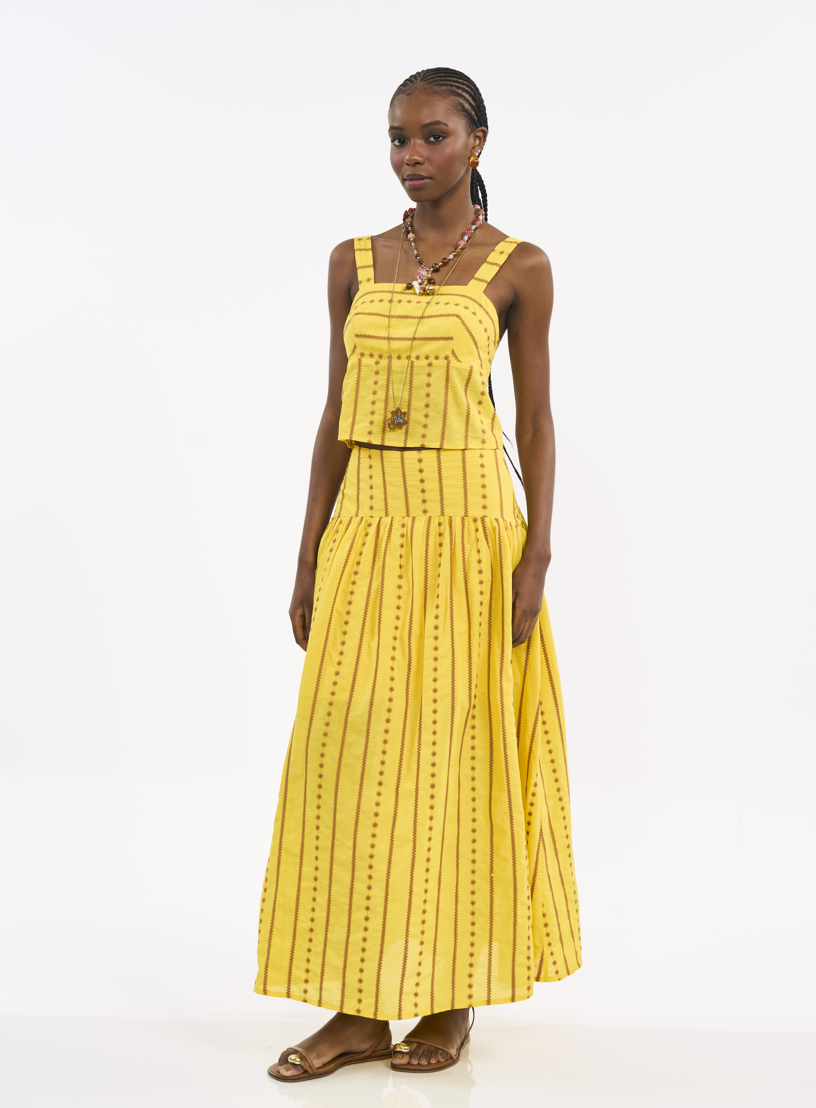 BLUSA BORDADA M AMARELO/MARROM