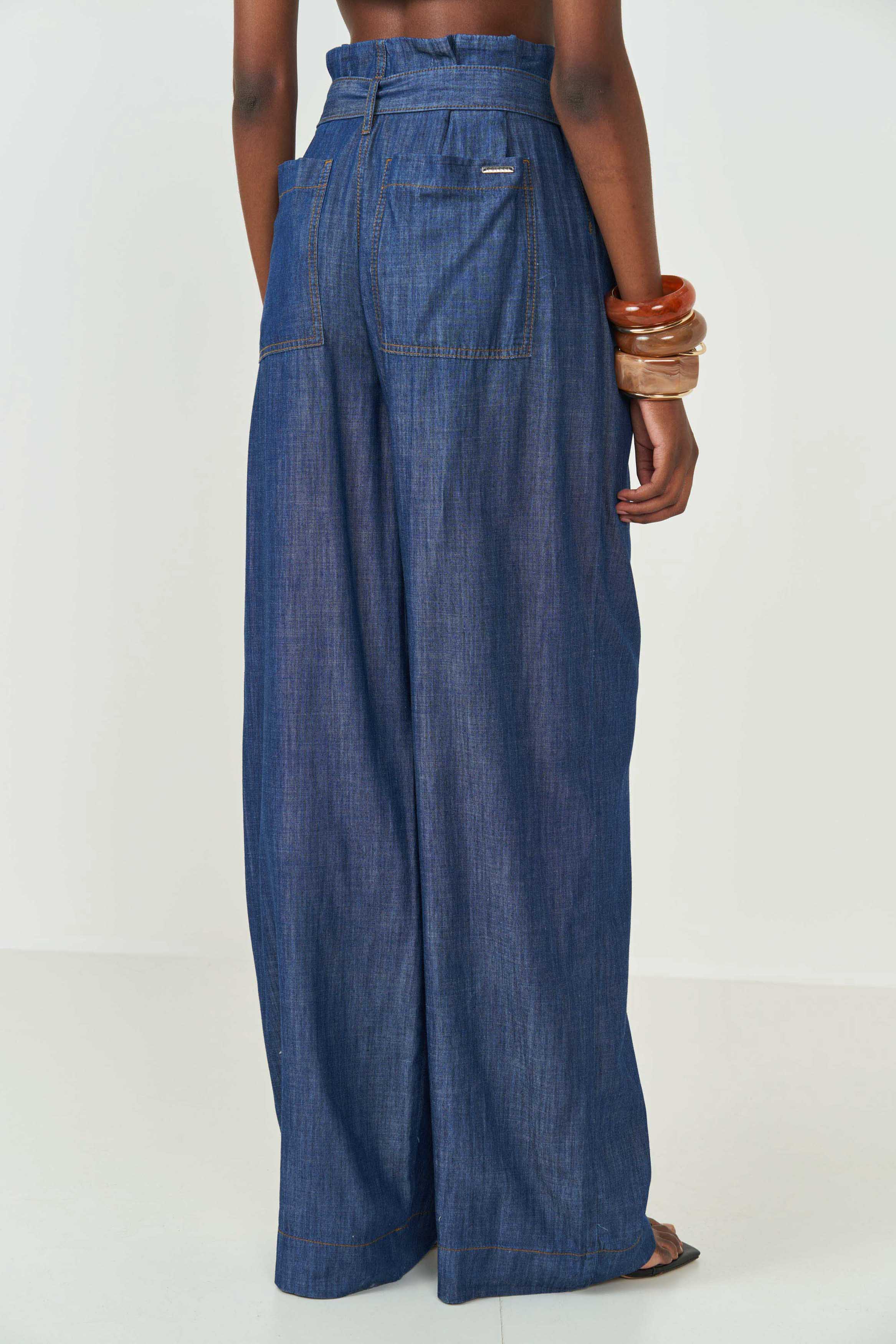 CALÇA JEANS JOANA WIDE COM CINTO 42 INDIGO