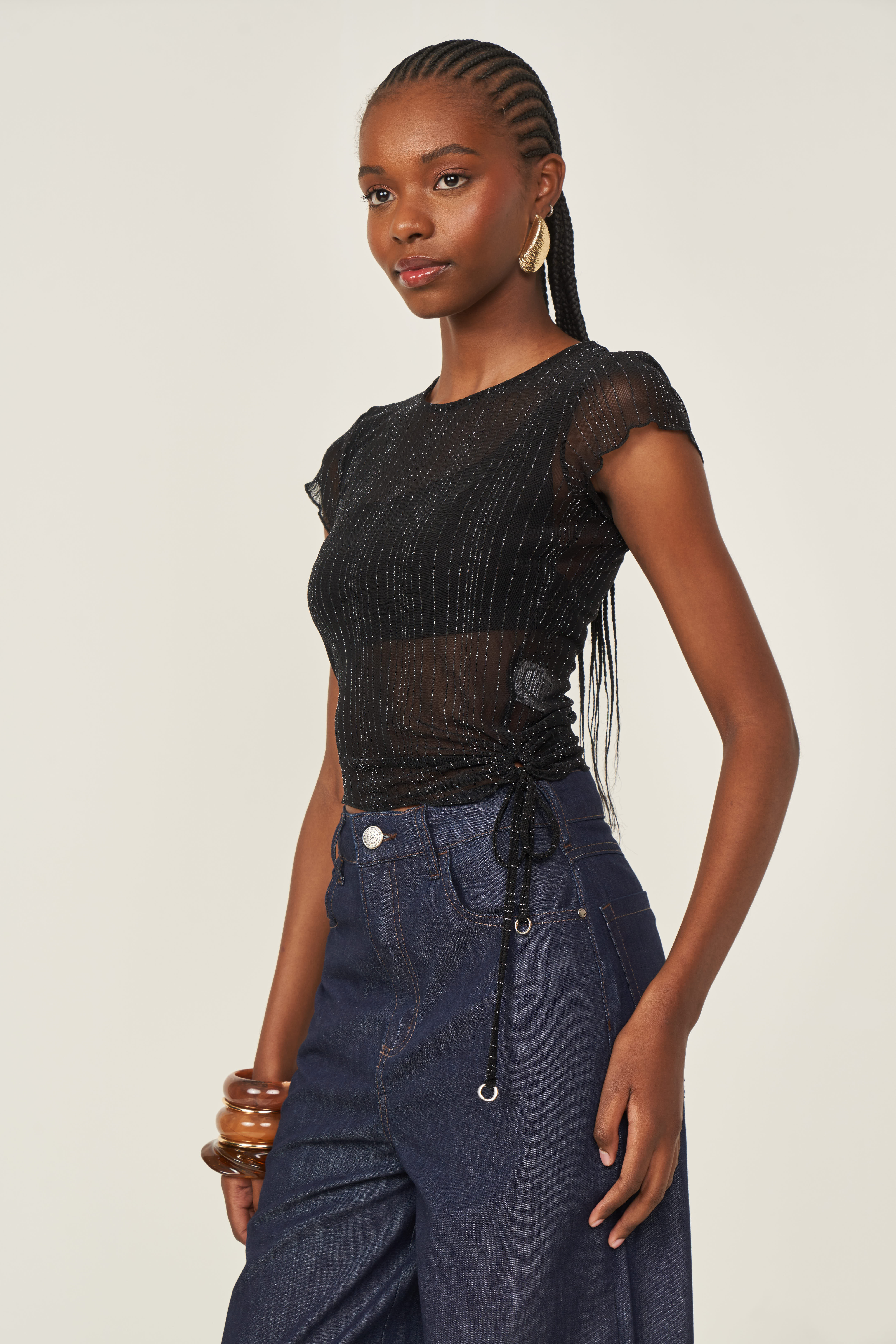 CAMISETA TULE METALIZADA P PRETO/PRATA