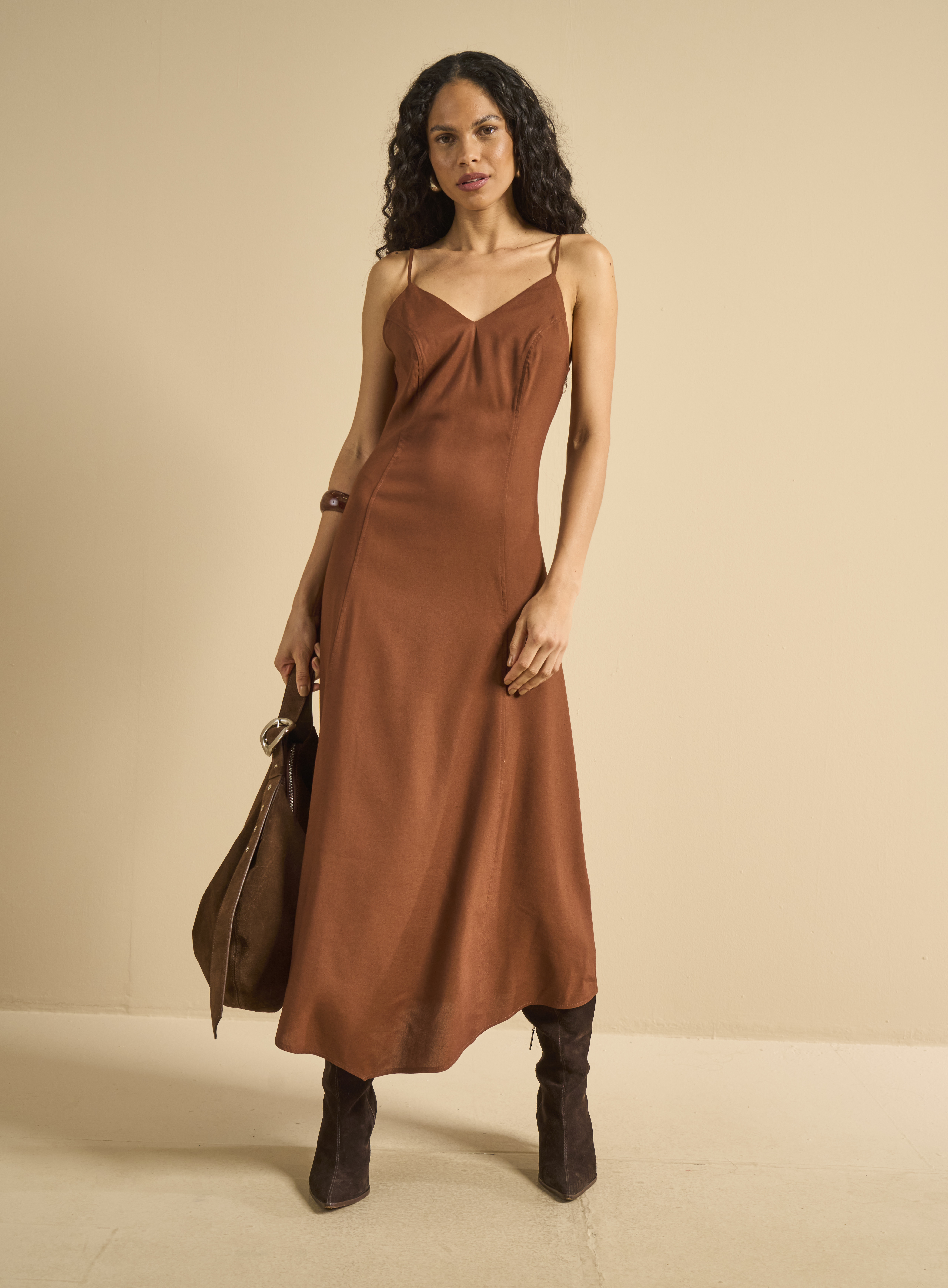 VESTIDO LINHO G MARROM IMBUIA