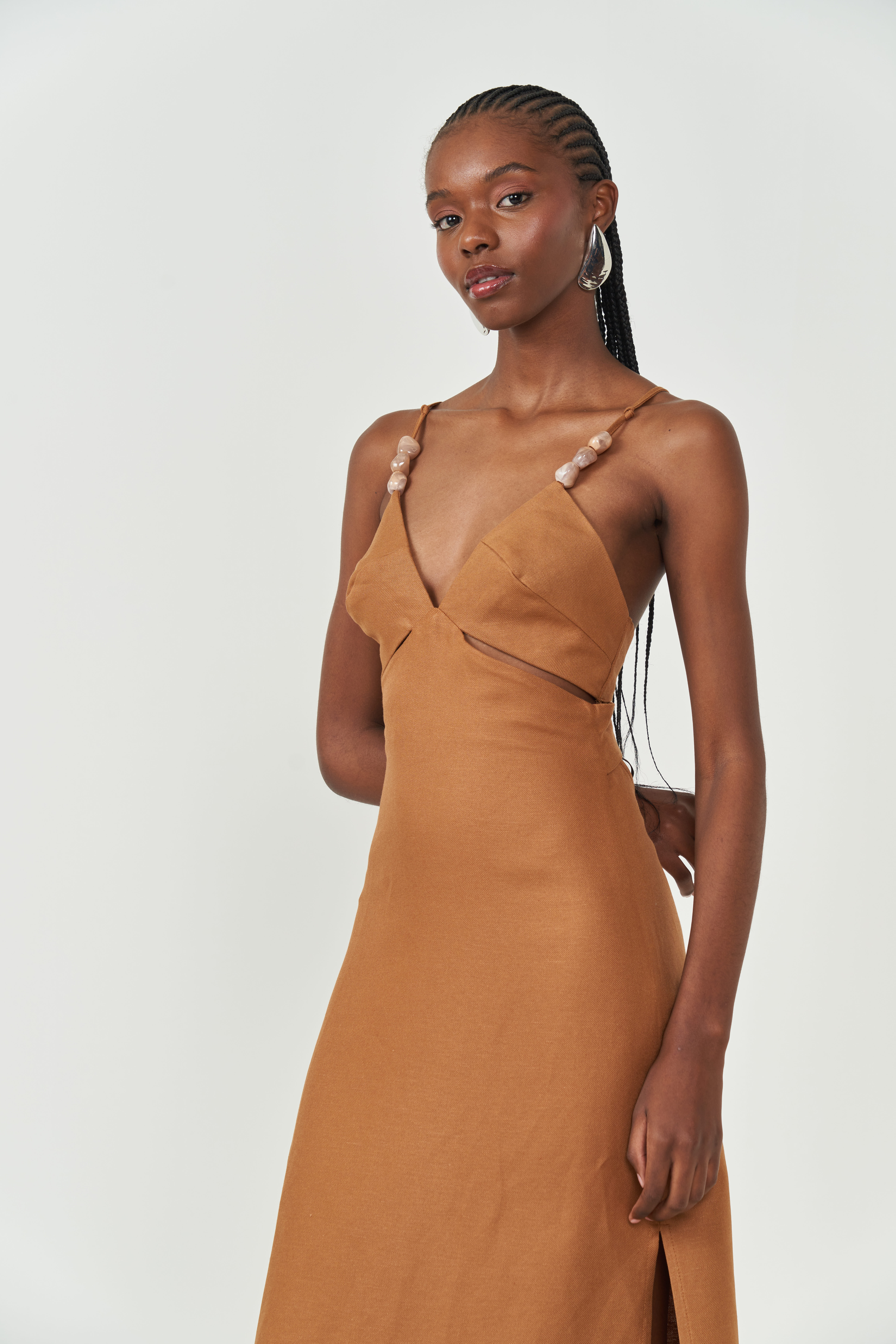 VESTIDO LINHO P MARROM EVERMORE