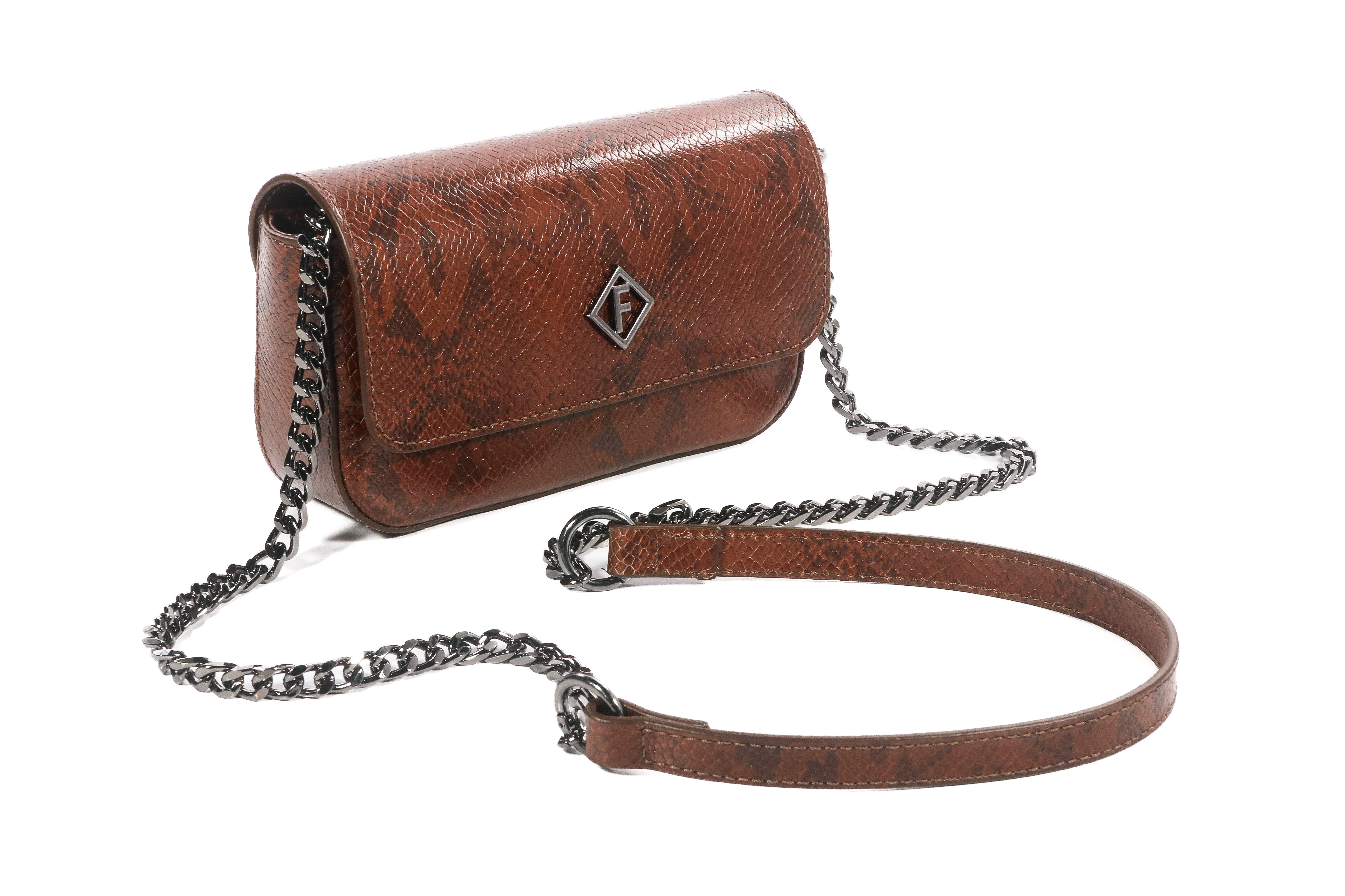 BOLSA CROSSBODY AYLA SNAKE FORUM U MARROM NOBUCK