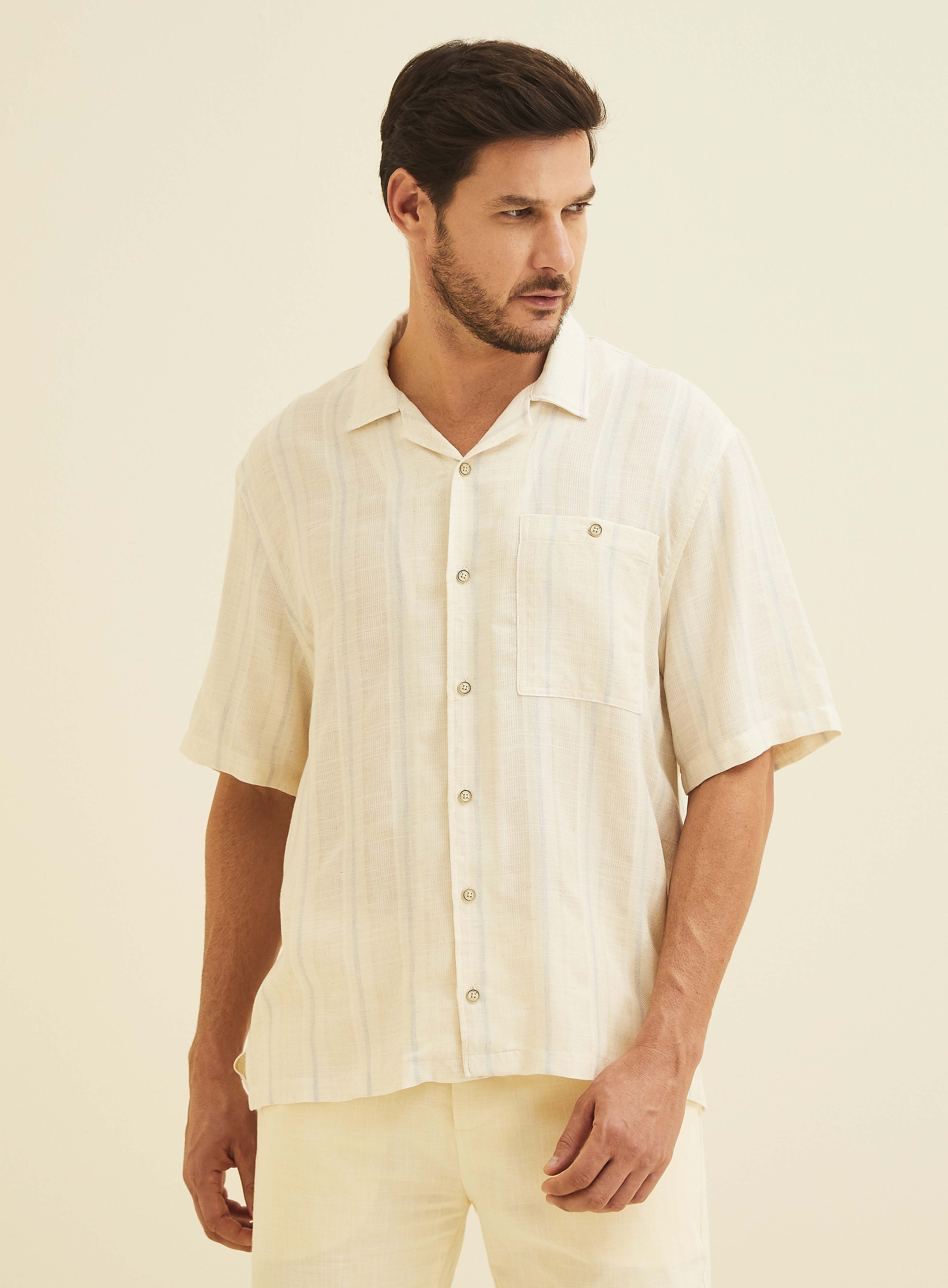 CAMISA LINHO VINTAGE OVER GG LISTRADO OFF
