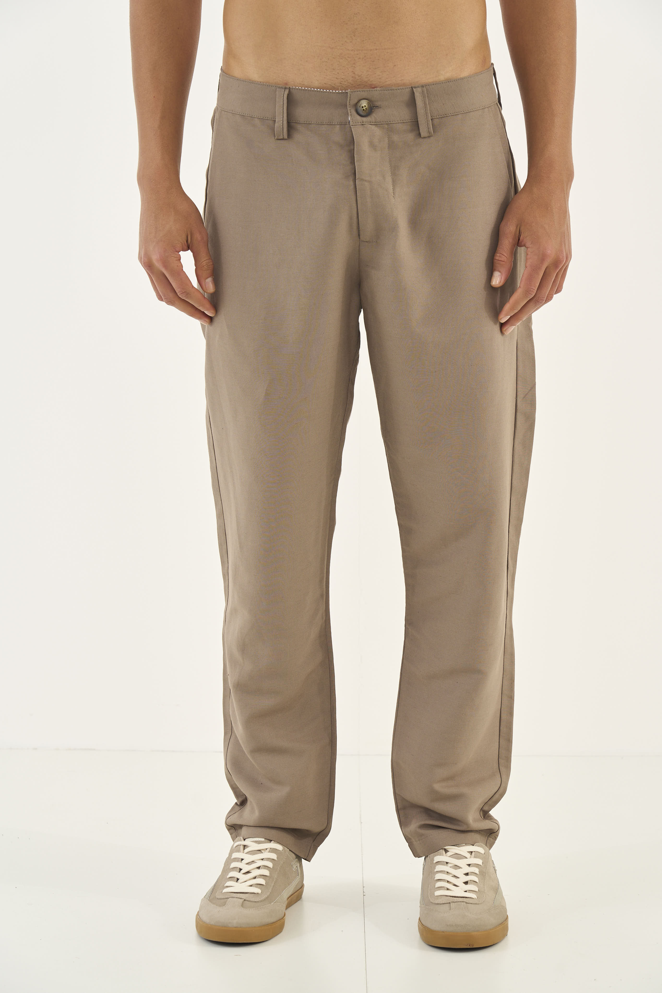 CALÇA LINHO G BEGE CINZAS