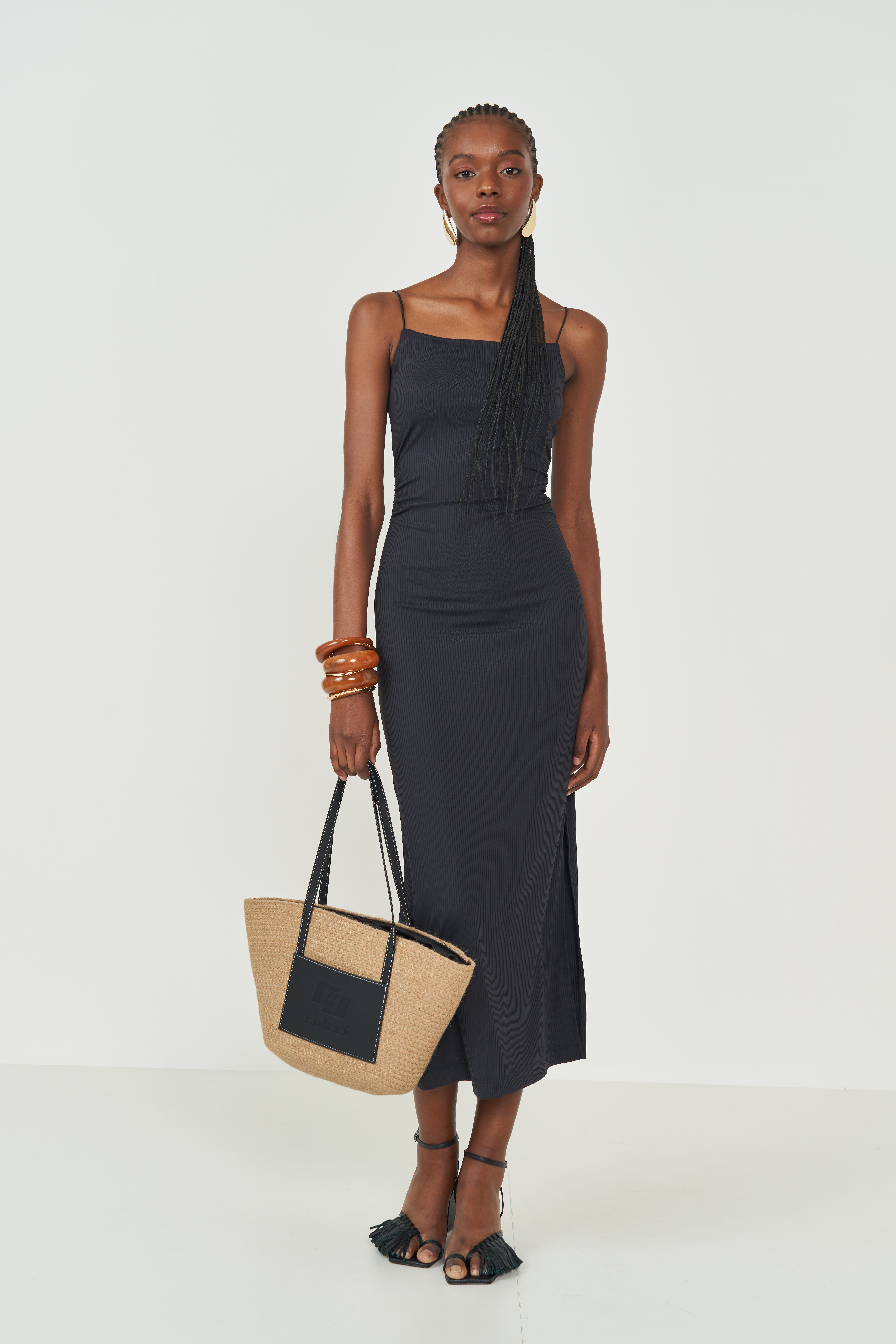 VESTIDO CANELADO M MARROM EVERMORE