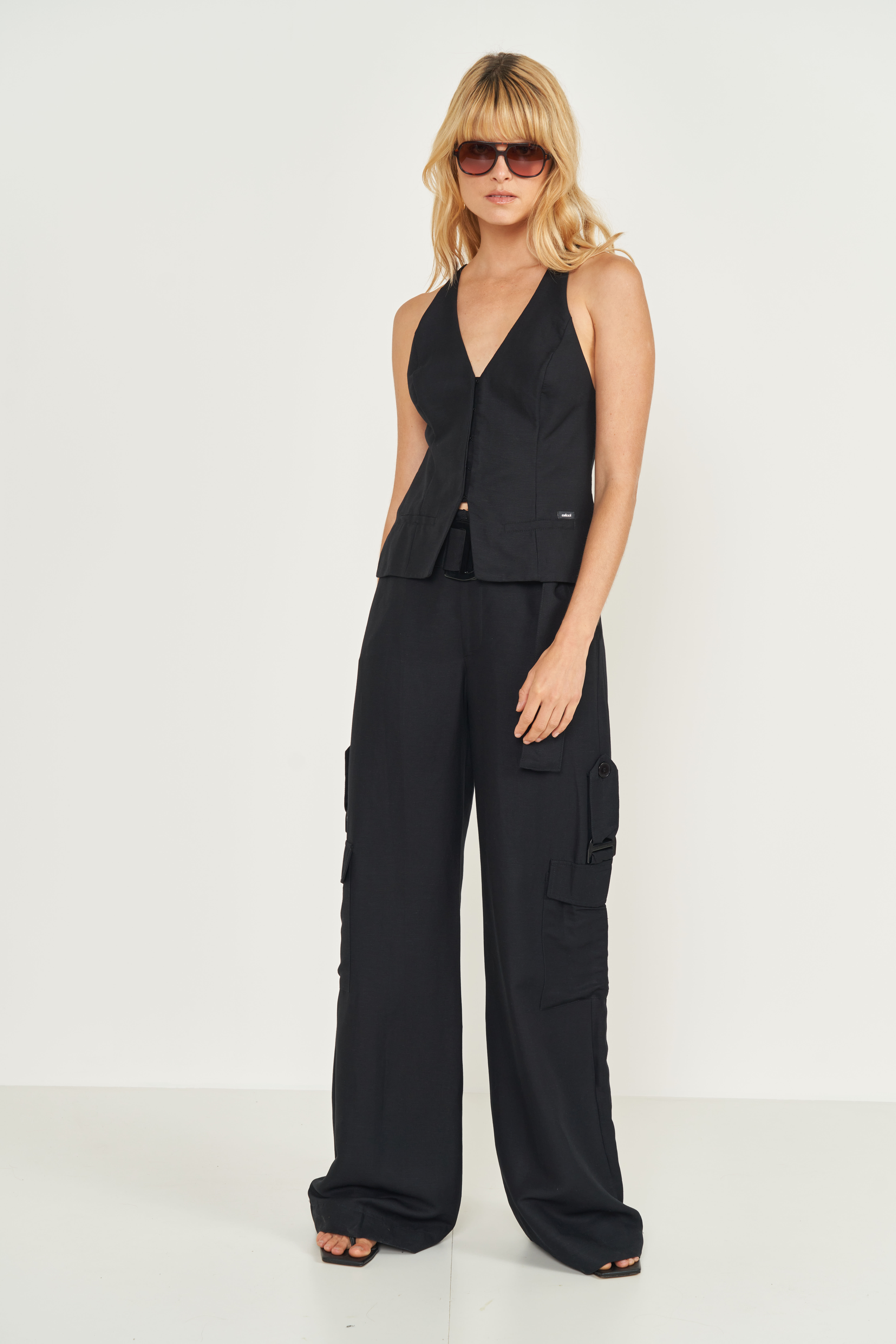 CALÇA LINHO COM CINTO M PRETO