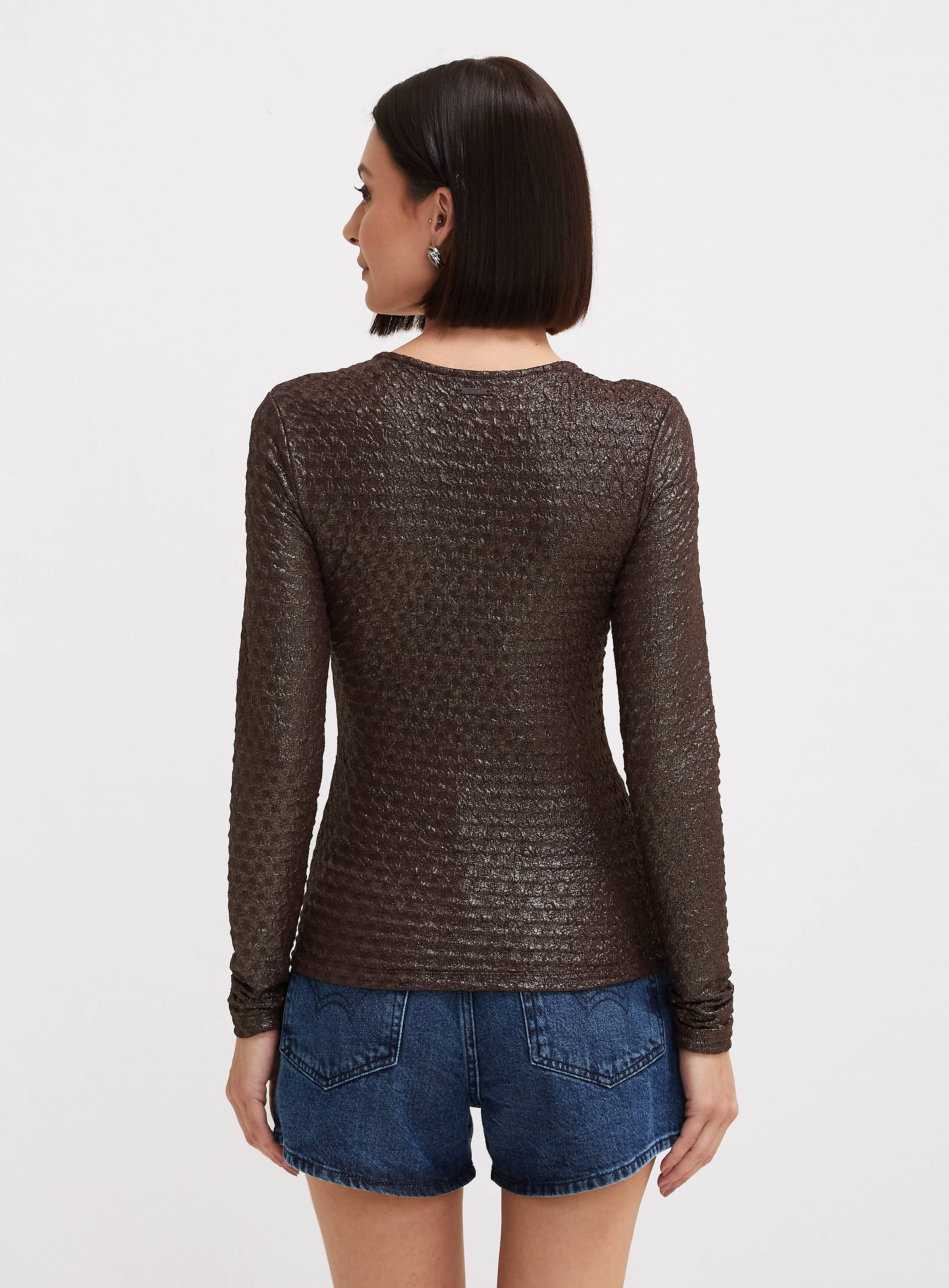 BLUSA METALIZADA G MARROM/DOURADO