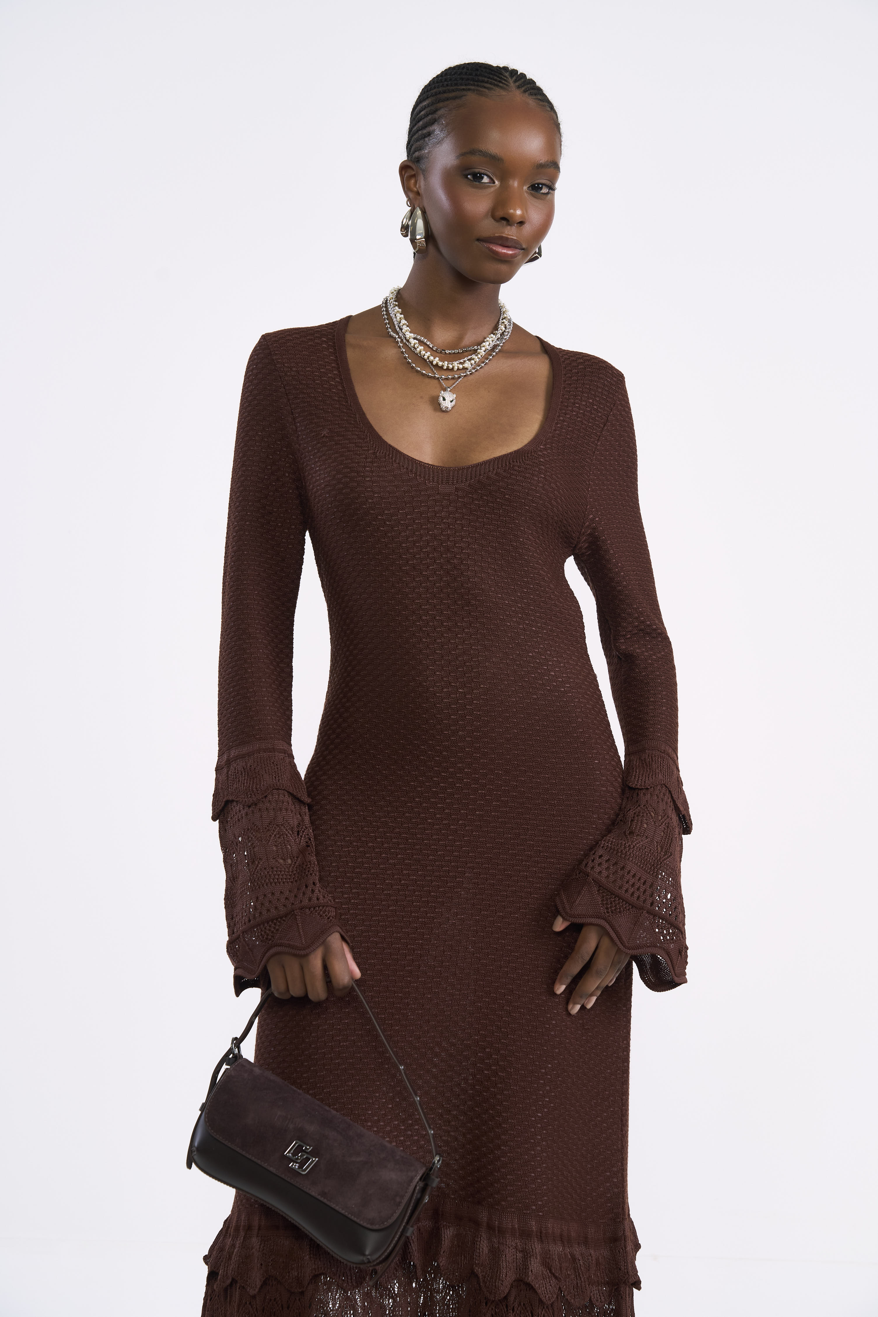 VESTIDO TRICÔ P MARROM BEATEN BROWN