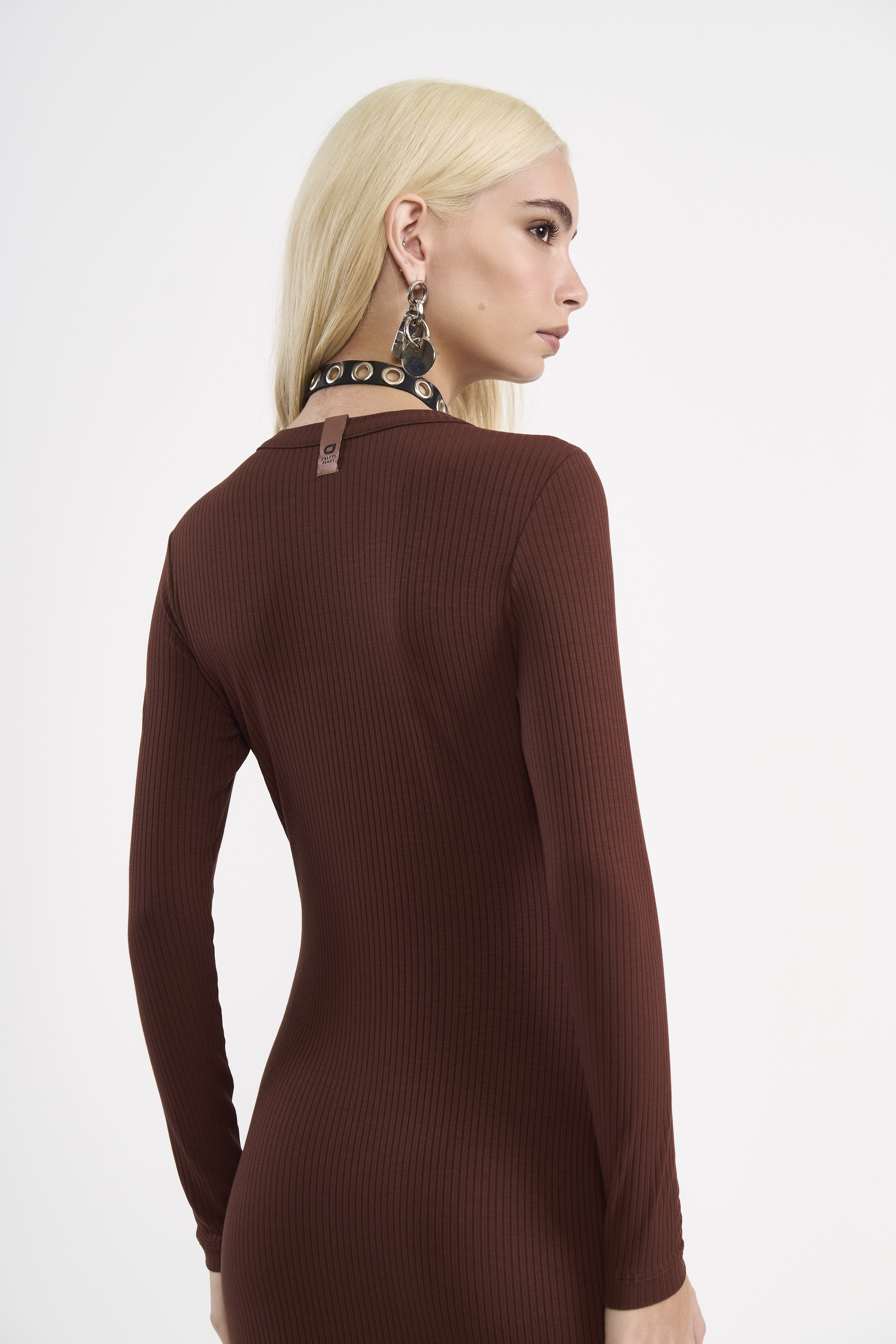 VESTIDO CANELADO G MARROM BEATEN BROWN