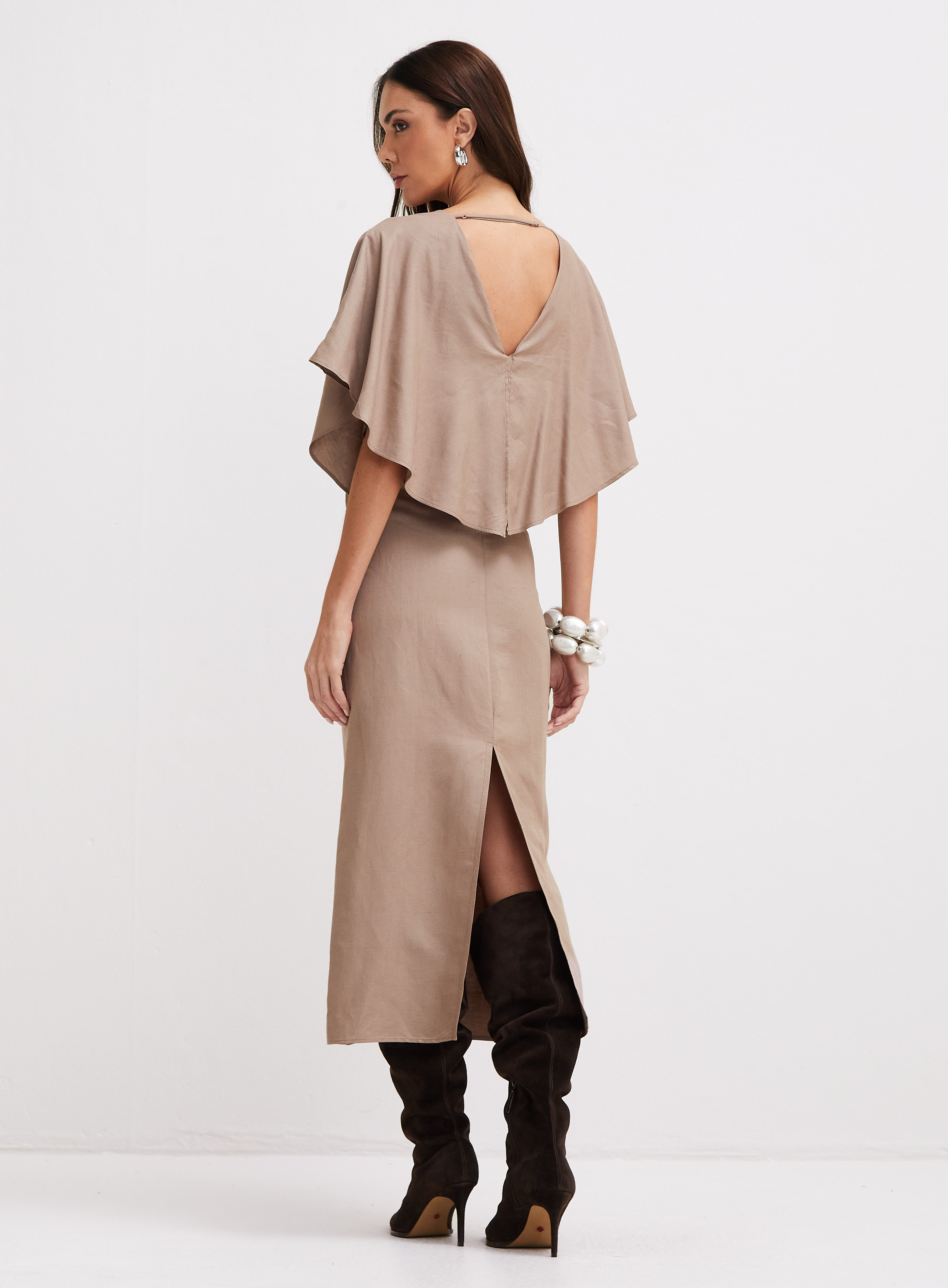 VESTIDO LINHO M MARROM NOZ MOSC