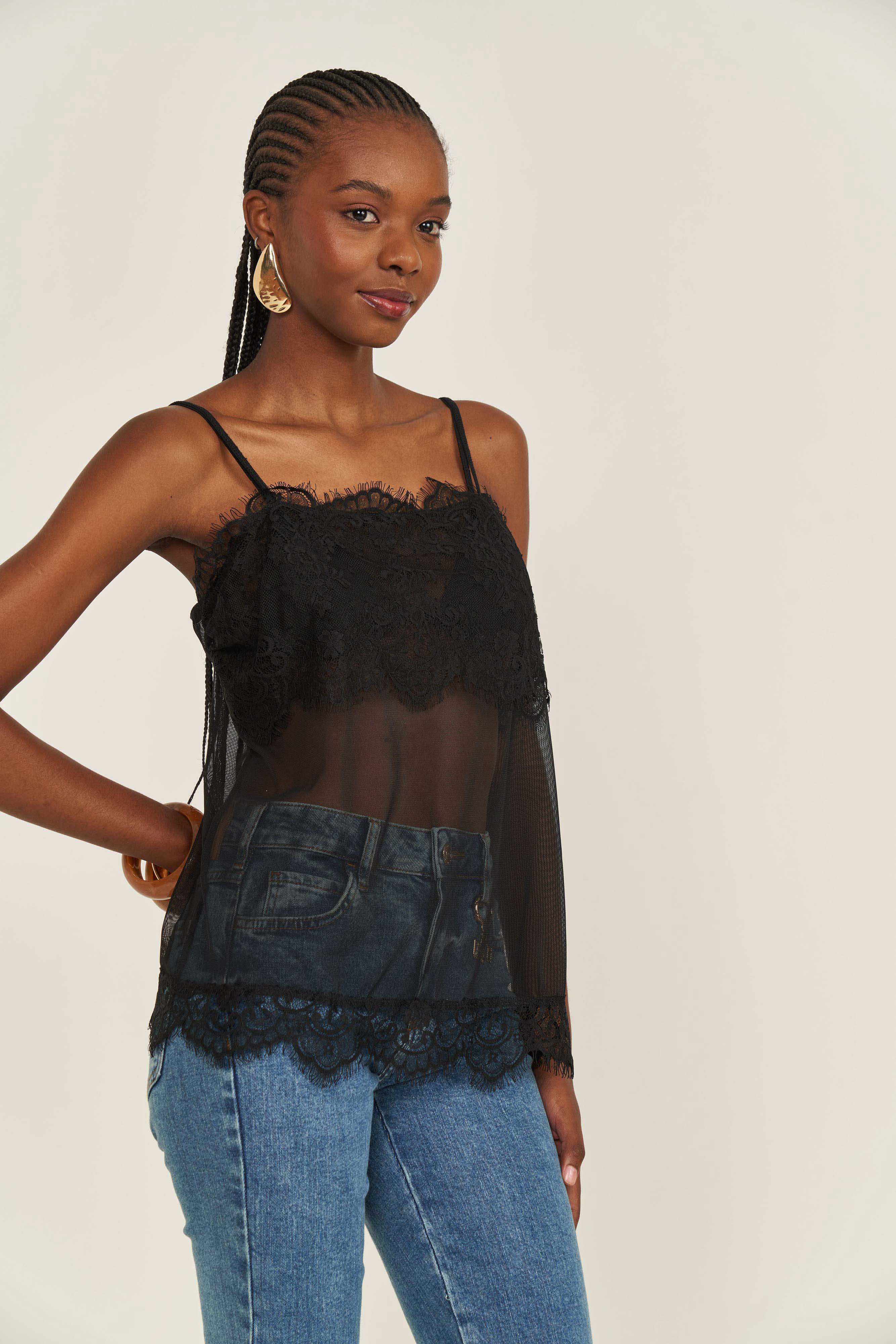 BLUSA TULE DETALHE RENDA G PRETO