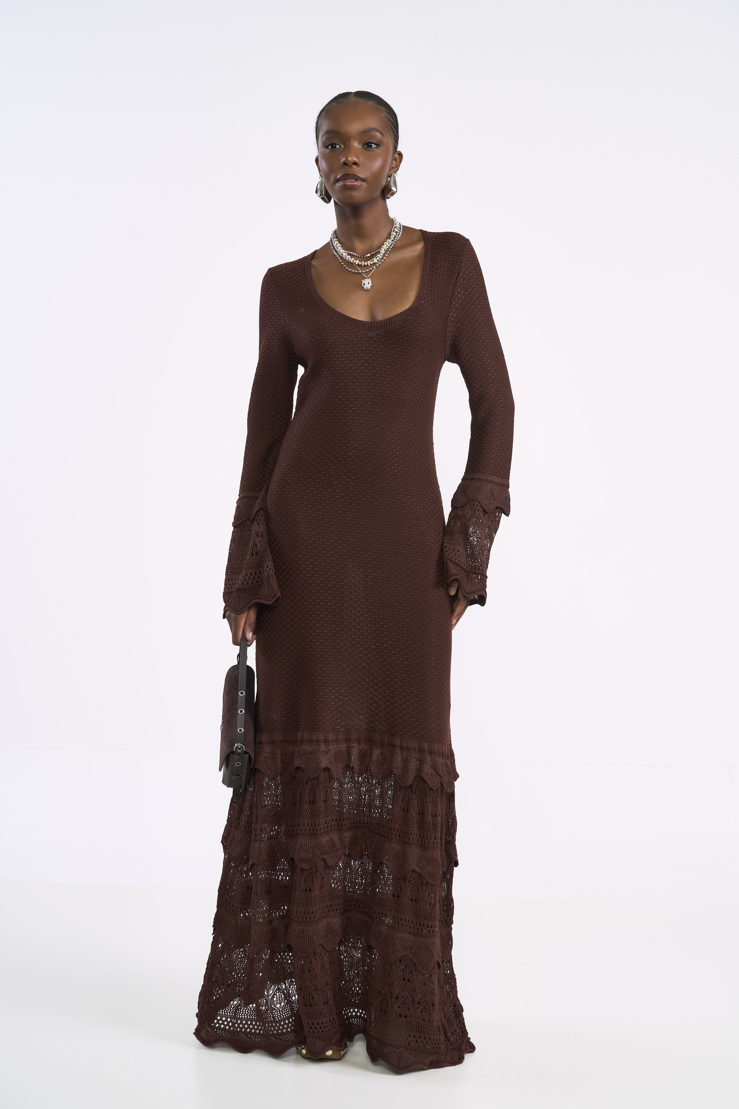 VESTIDO TRICÔ P MARROM BEATEN BROWN