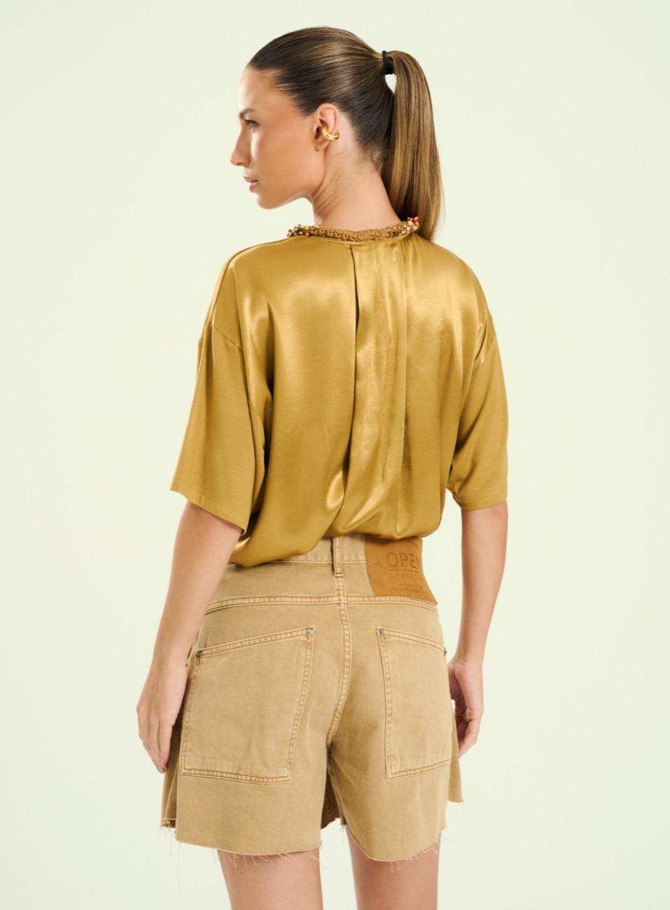 SHORT SAIA SARJA 34 BEGE GOLDEN WHEAT