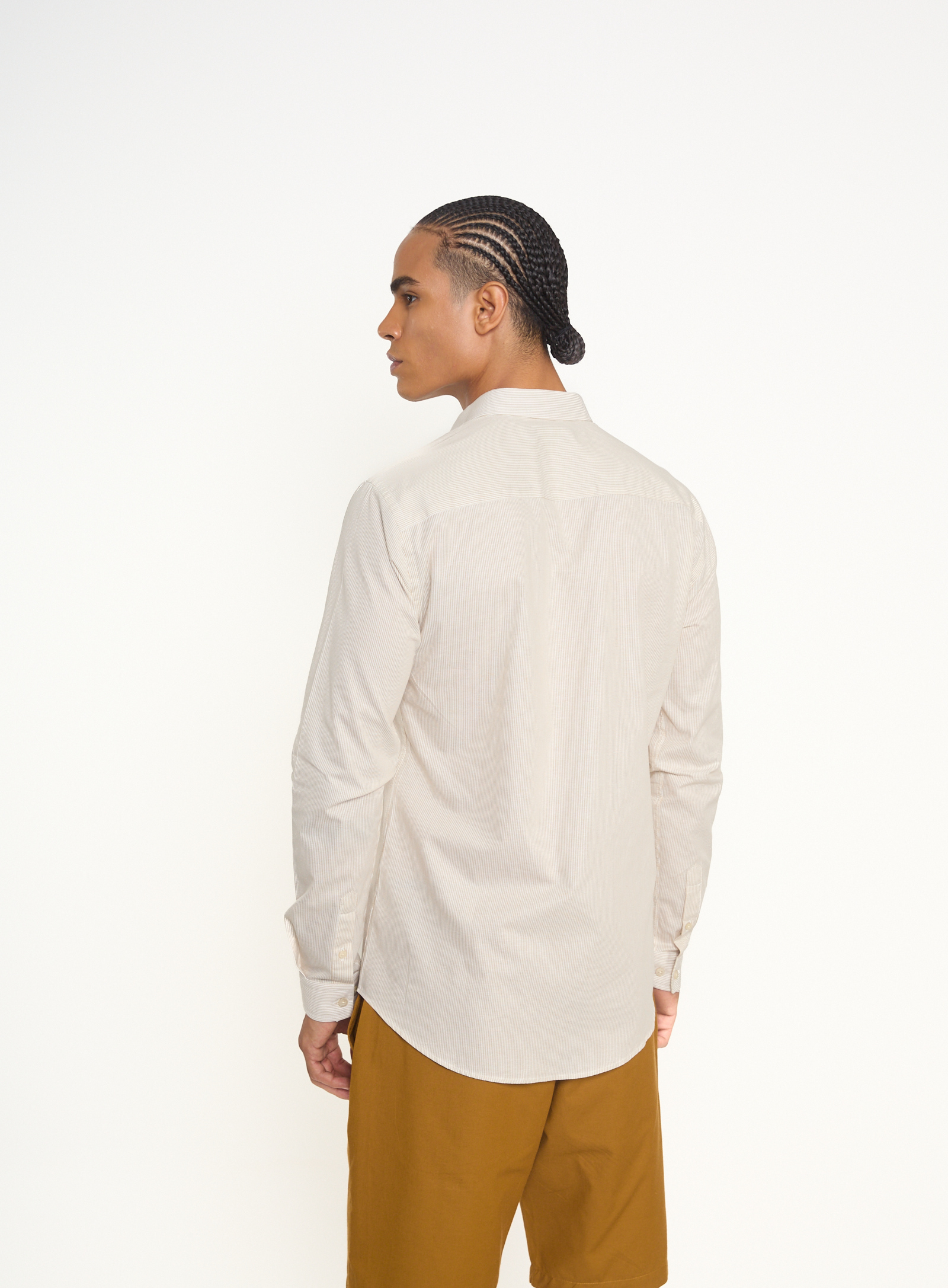 CAMISA WORK FIT LISTRADA G BRANCO/BEGE