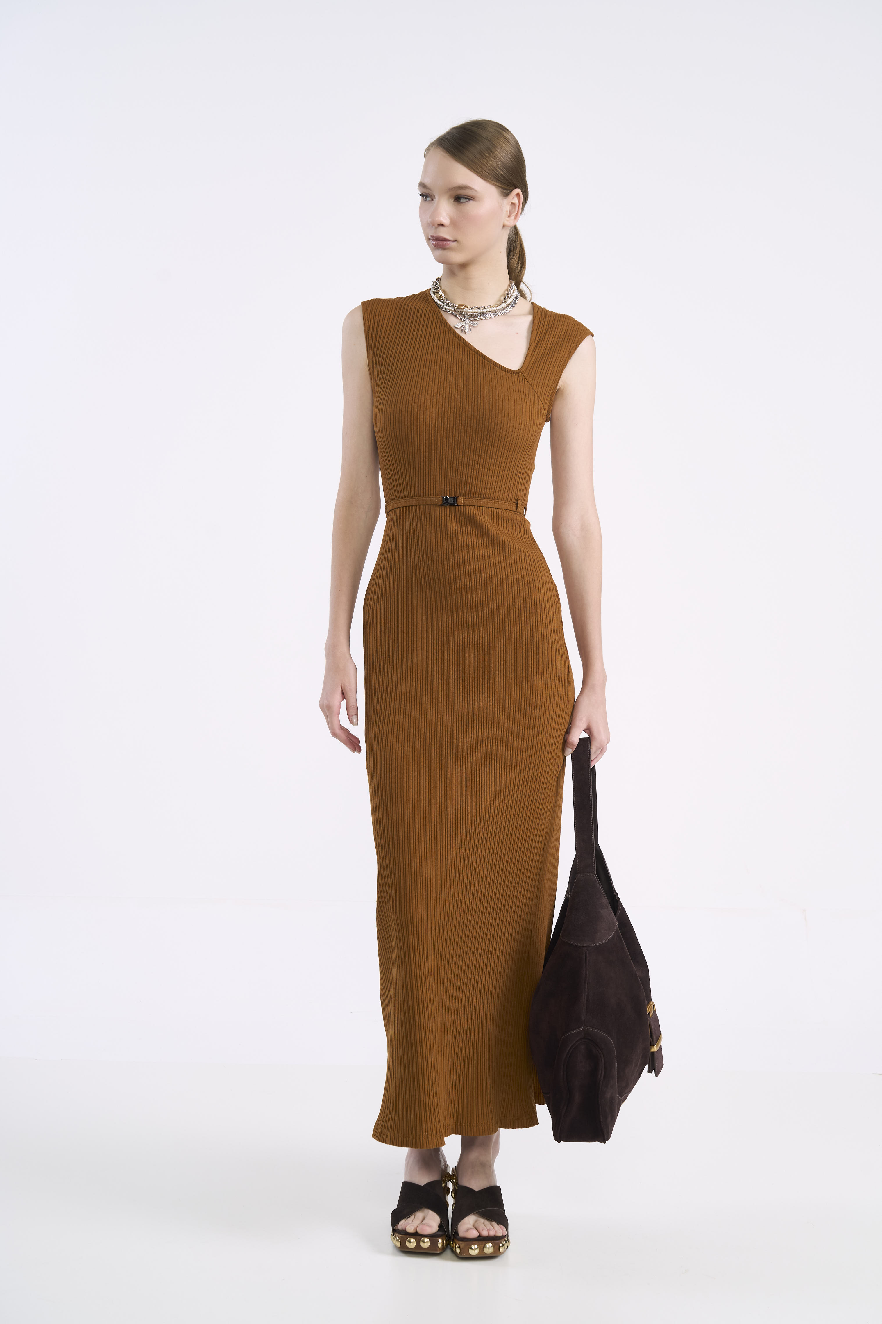VESTIDO CANELADO G MARROM DROME