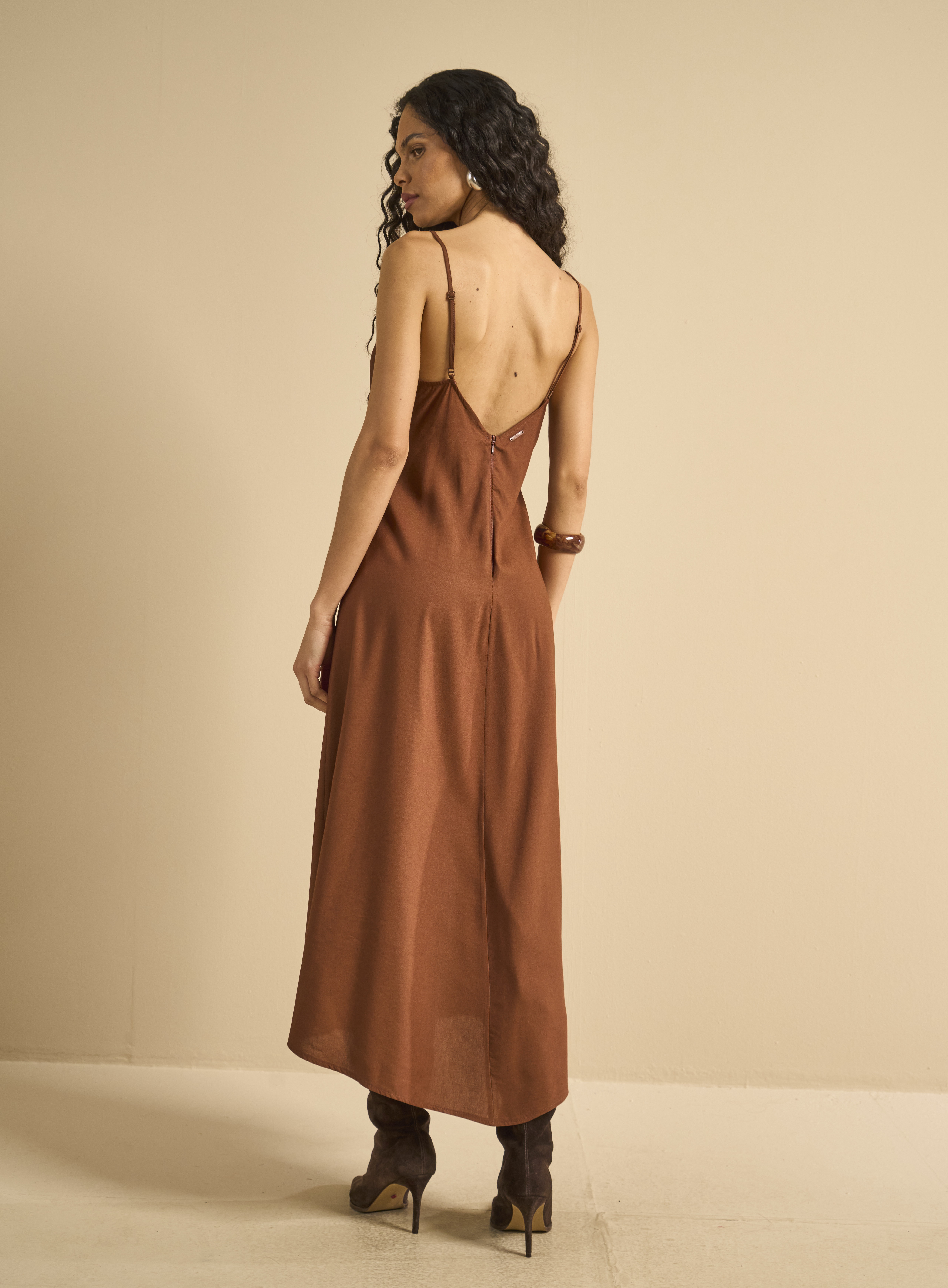 VESTIDO LINHO G MARROM IMBUIA