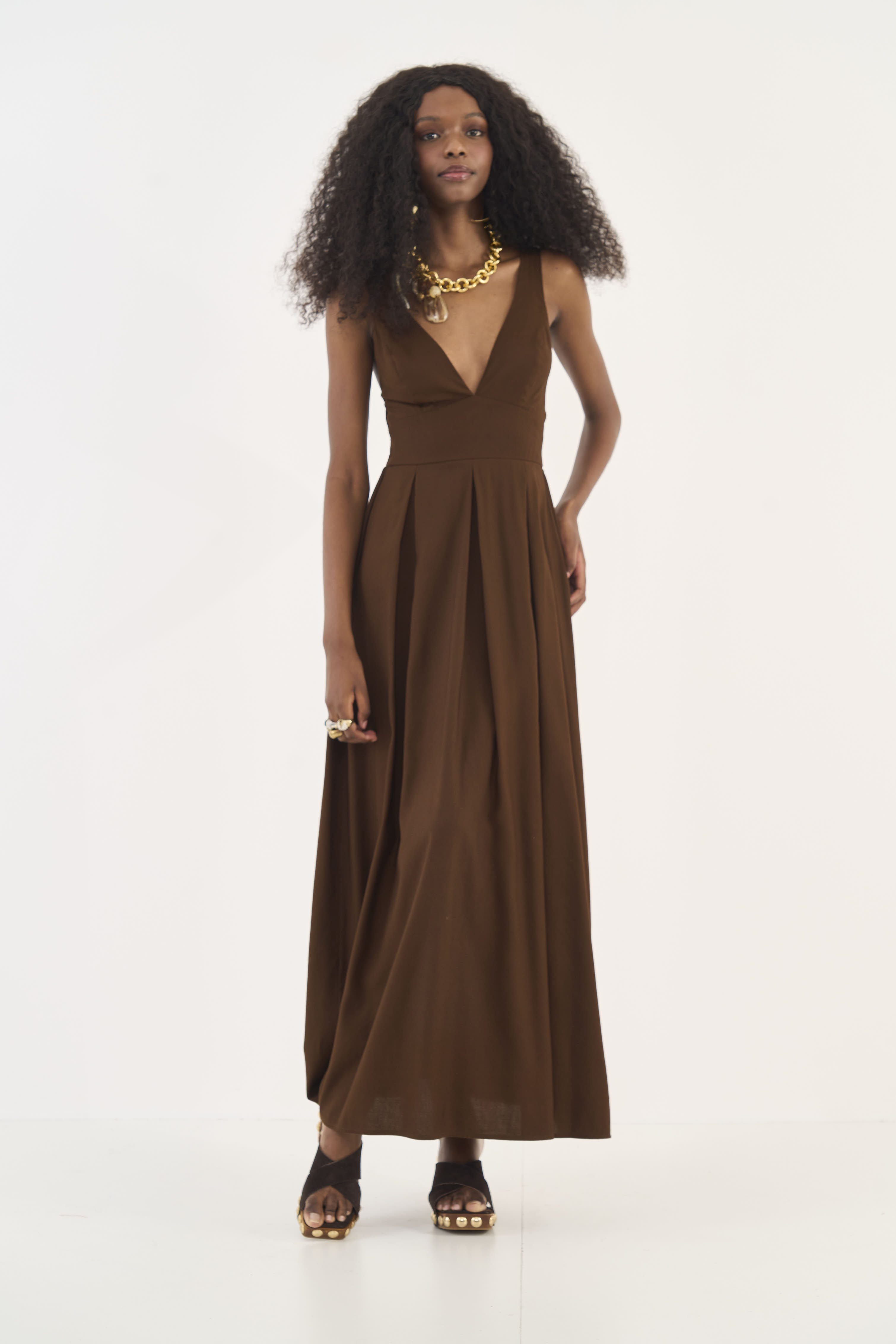VESTIDO LINHO G MARROM NOBUCK