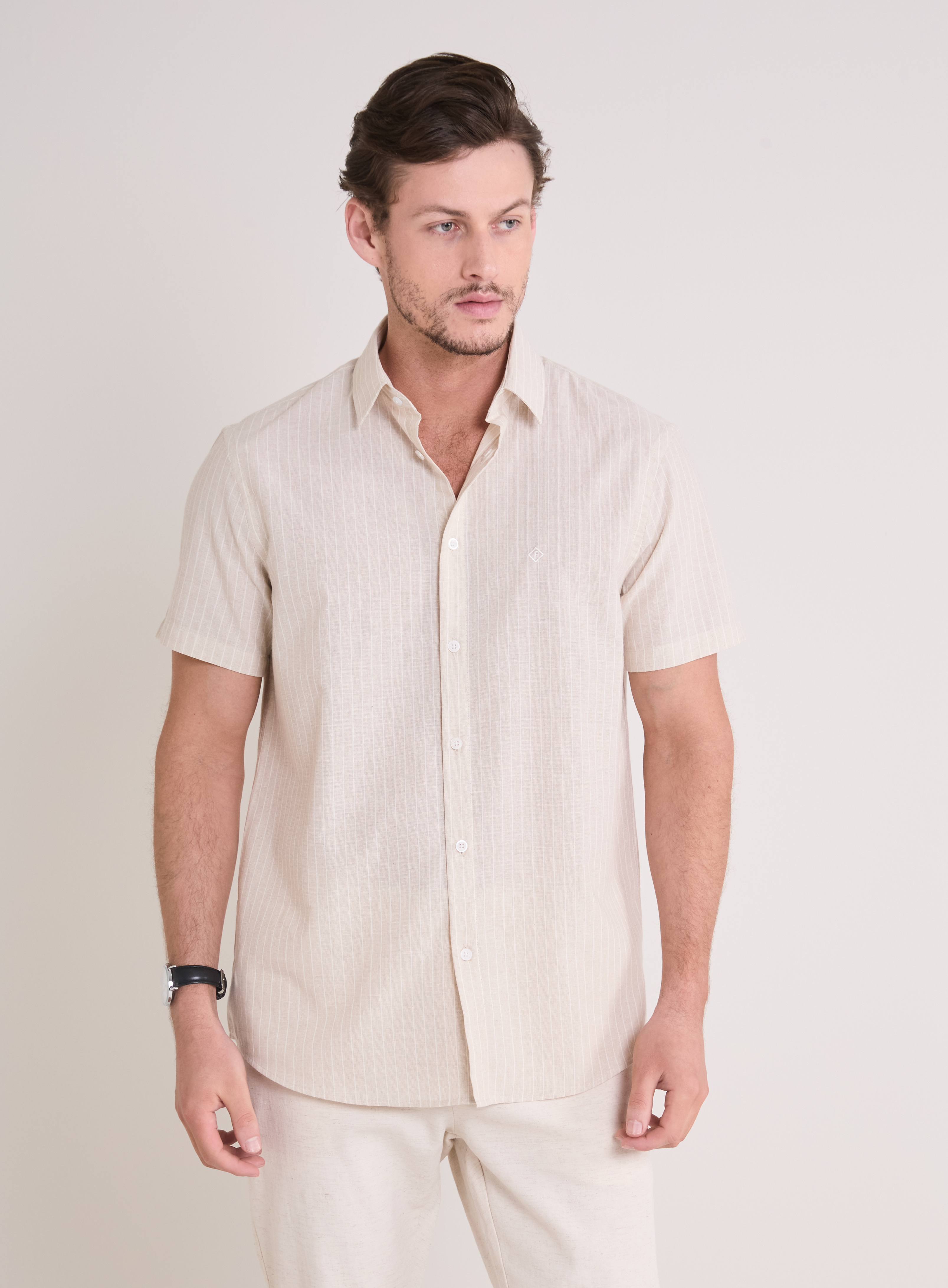 CAMISA LISTRADA RELAX GG LISTRADO BEGE